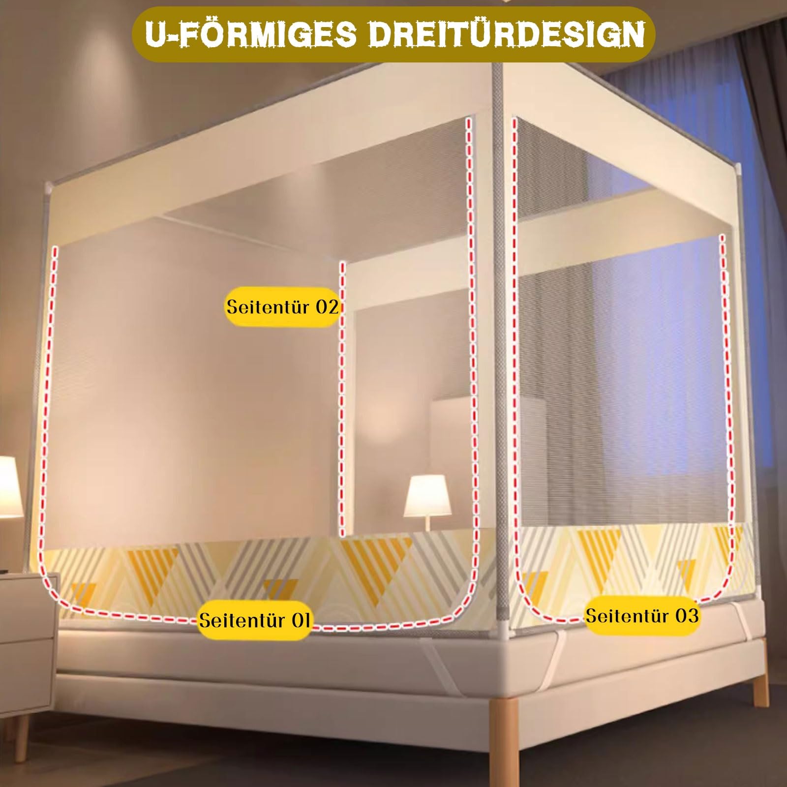 Rechteckiges Mückennetz Bett Polyester Feinmaschiges und Metall Ständer Einfache Installation Moskitonetz Doppelbett Einzelbett 360° Rundumsicht Fliegennetz Mosquitonetz Tragbares Moskitonetze