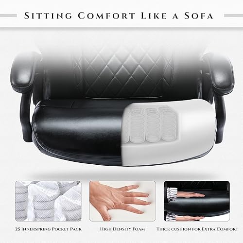 Miniatura 9 de Silla de oficina grande y alta de 400 libras, silla de escritorio ejecutivo resistente con asiento extra ancho, silla de computadora ergonómica de
