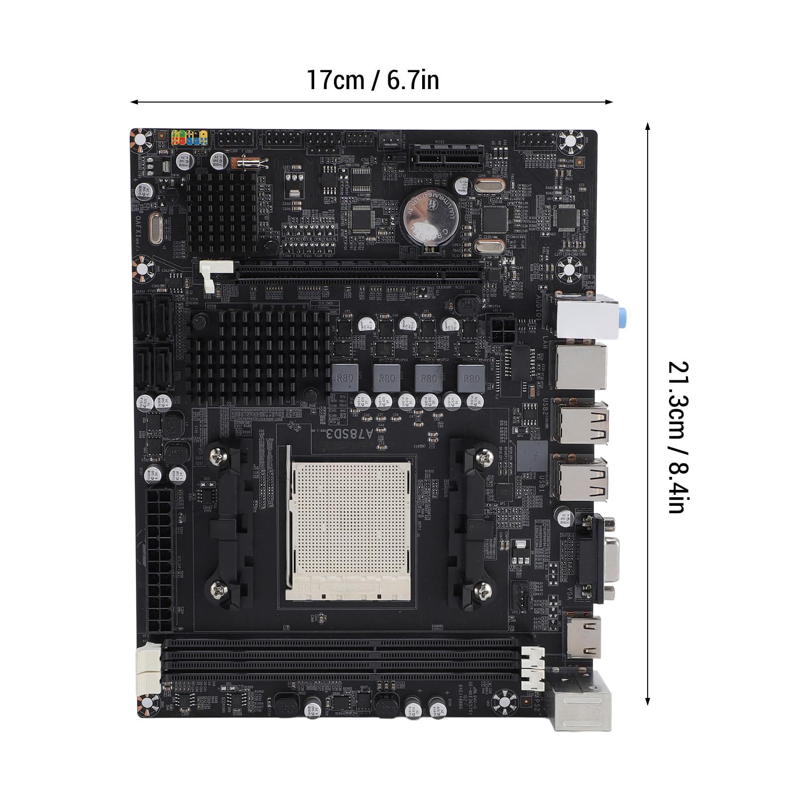 Płyta Główna do Komputera Stacjonarnego A78SD3, 2-kanałowa pamięć DDR3, maks. 16 GB, Gniazdo AM3 dla APU, 4 Porty 3.0, PCI E 16X, VGA, Ethernet 100 Mb/s, Dźwięk 5.1-kanałowy