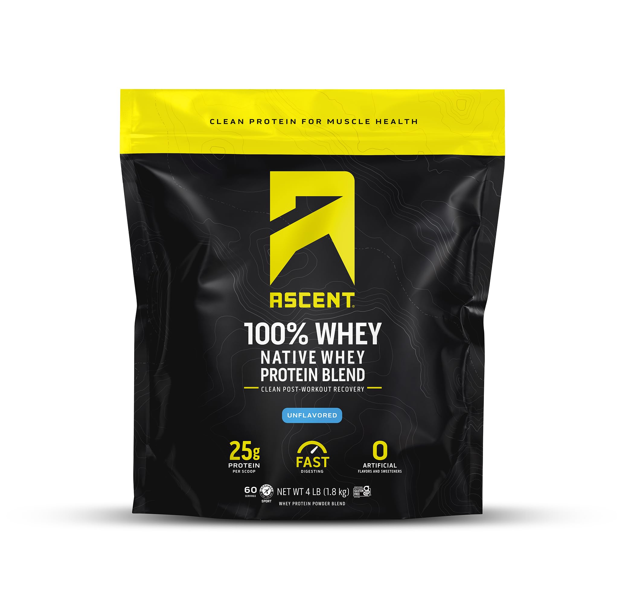Ascent 100% Whey Protein Powder, Unflavored, 4 lb, Daily Protein