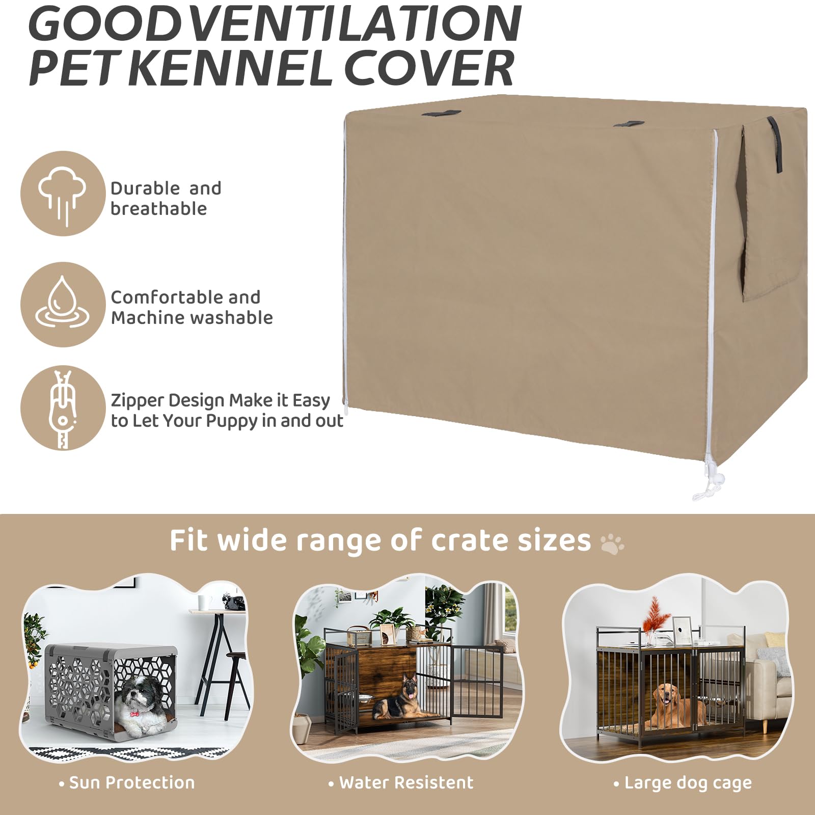 OUUTMEE Copertura per gabbia per cani adatta per gabbie per cani da 122 cm, impermeabile in tessuto Oxford 210D, copertura antivento per gabbia per cani per animali domestici, protezione interna ed
