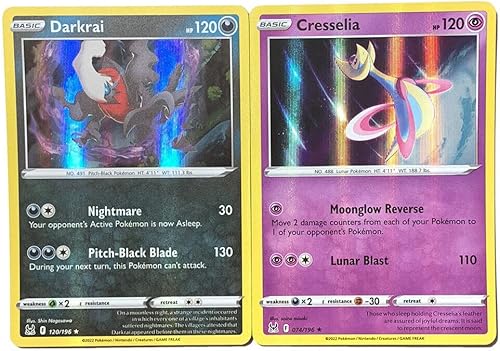 Darkrai 120/196 y Cresselia 074/196 Lost Origin – Juego de cartas legendarias de Pokemon – Lote de 2 cartas – Holo o Holo inverso