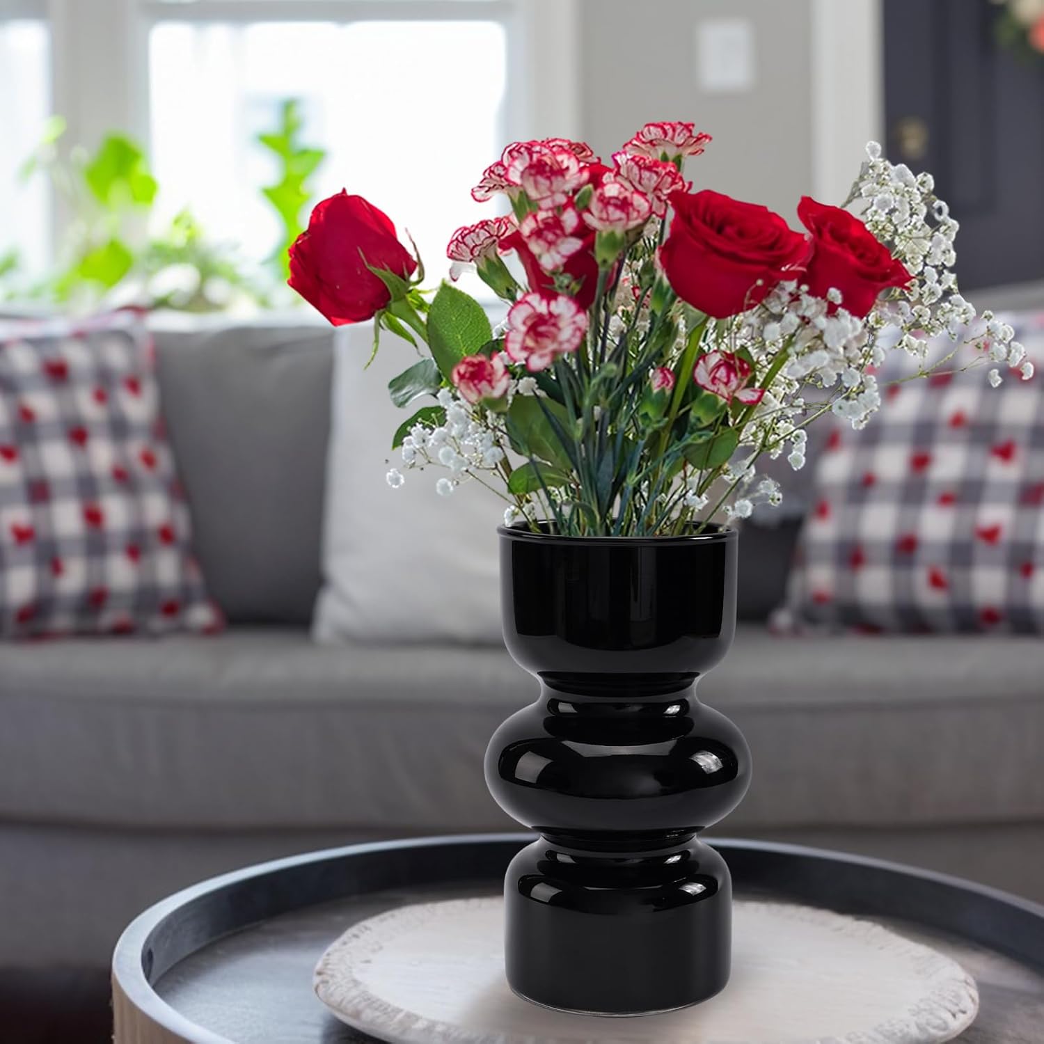 7 Inch Modern Flower Vase-Black Glass Vases for Flowers, Home Decor, Office, Dining Table, Shelf, Counter, Bubble Hydroponic Decorative Vase for Living Room, Kitchen, Wedding Party Decoration - Image 4