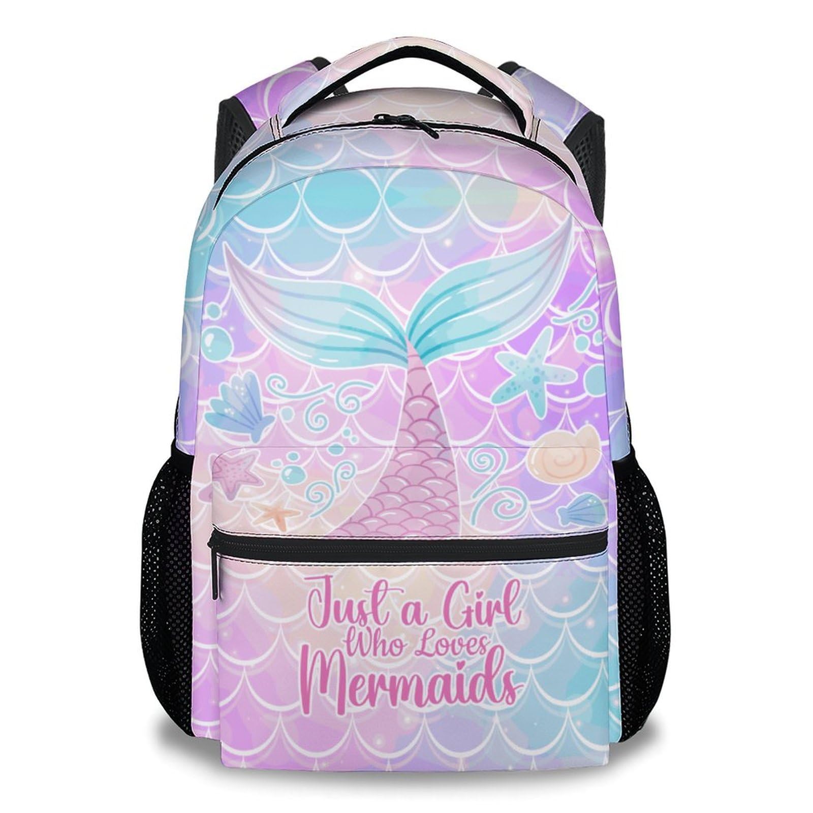 AIOMXZZ Mermaid School Backpack for Girls, 16 Inch Pink Backpacks for Kids, Cartoon, Durable, Lightweight, Large Capacity Bookbag for Travel
