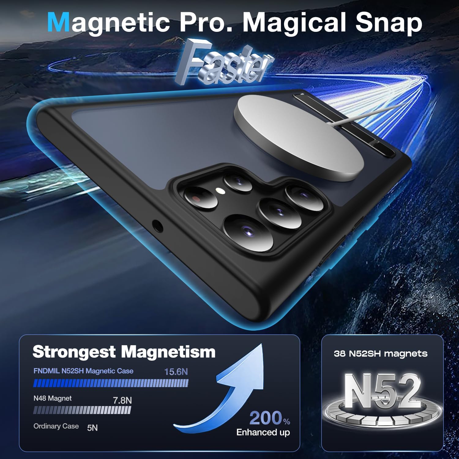 for Samsung Galaxy S22 Ultra Case with MagSafe [Adjustable Kickstand] [Charge While Standing] [Military Shockproof] Translucent Matte Soft Silicone Bumper for S22 Ultra Phone Case Slim, Black - Image 4