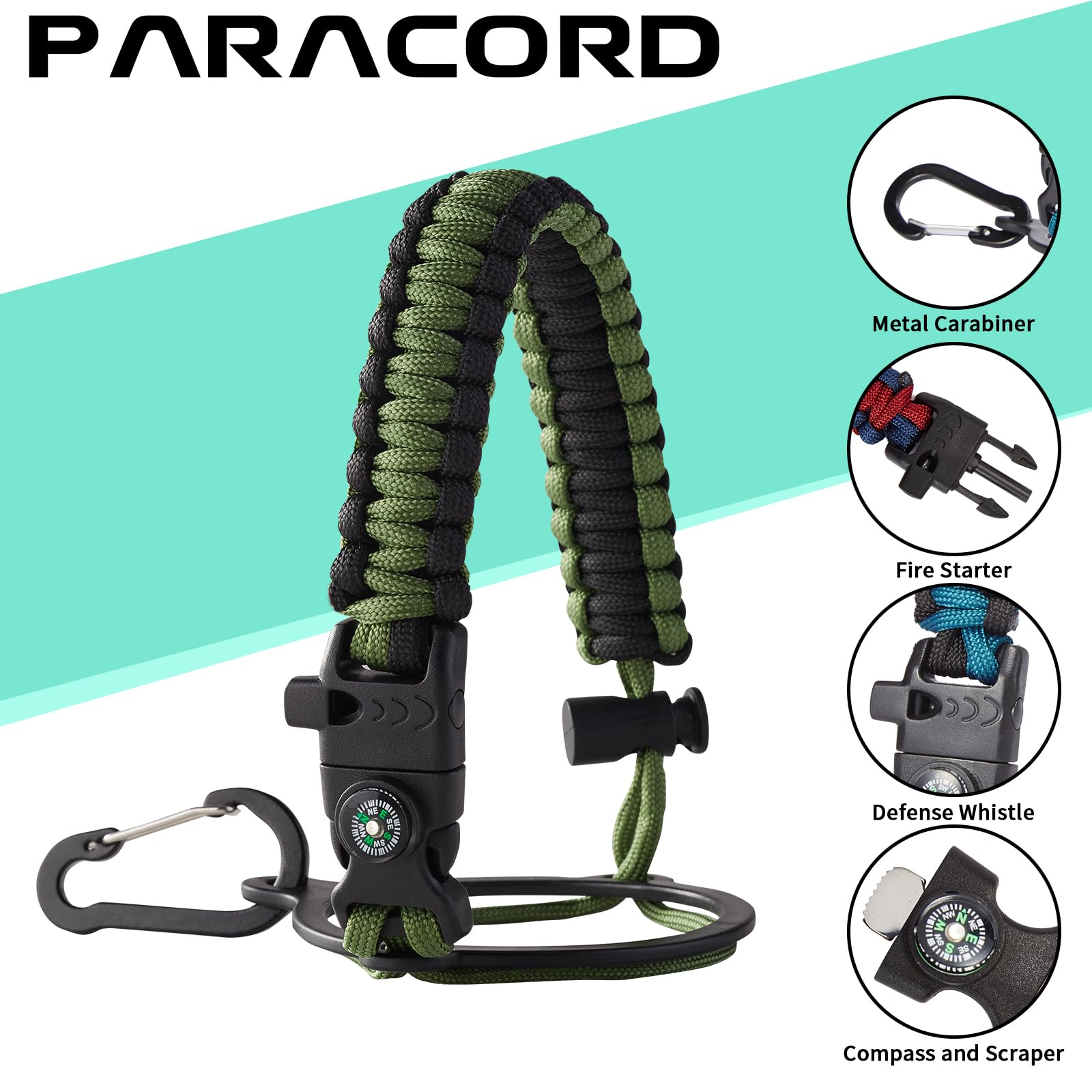 Borraccia termica in acciaio inox da 1180 ml, con isolamento sottovuoto per freddo 48 ore e caldo 24 ore, con cannuccia e coperchio, custodia per il trasporto, manico in paracord e stivale per
