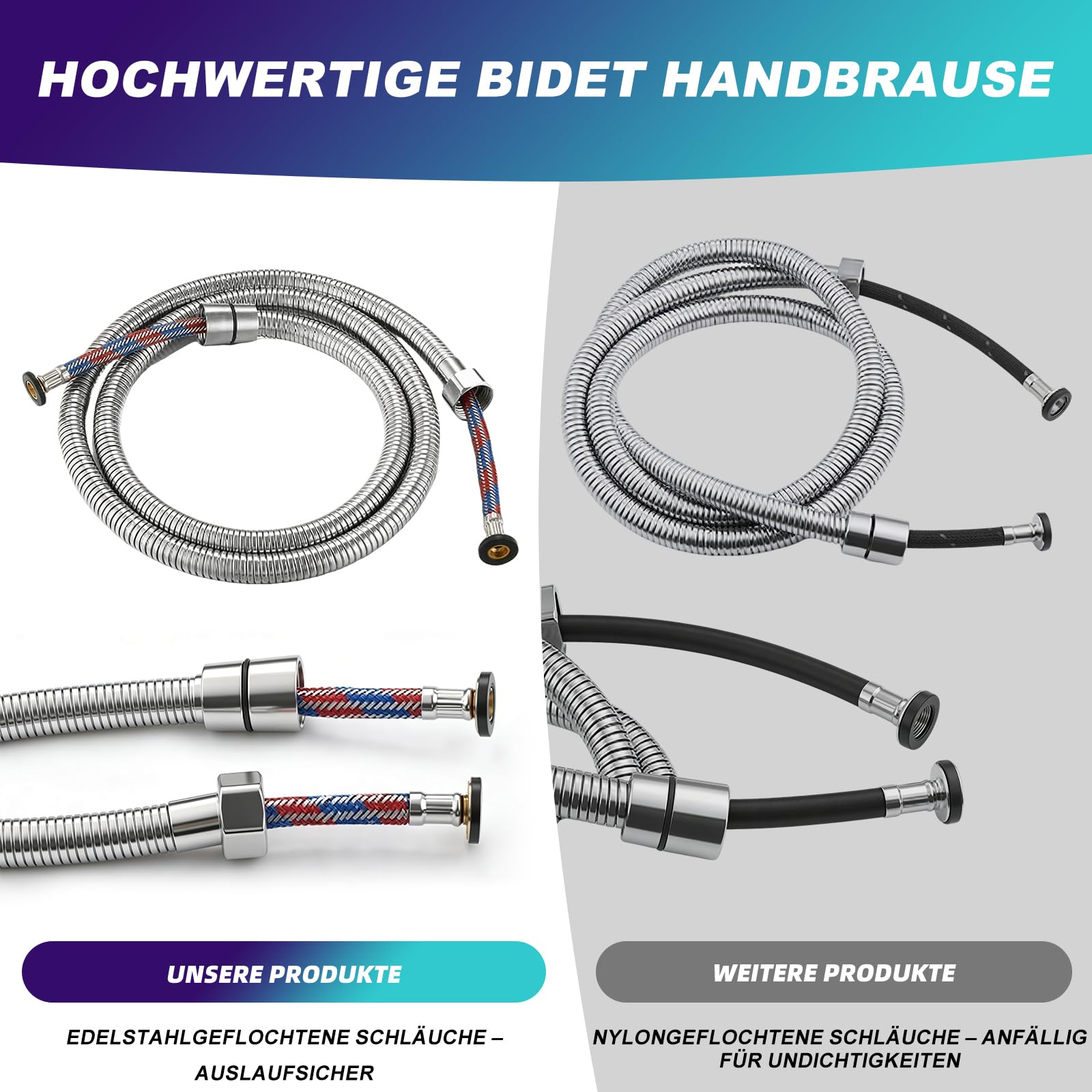 Ensemble de Douchette à Main pour Bidet en Acier Inoxydable avec Tuyau, Embout de Bidet pour Douche, Toilettes, Nettoyage des Couches et Bain des Animaux Domestiques