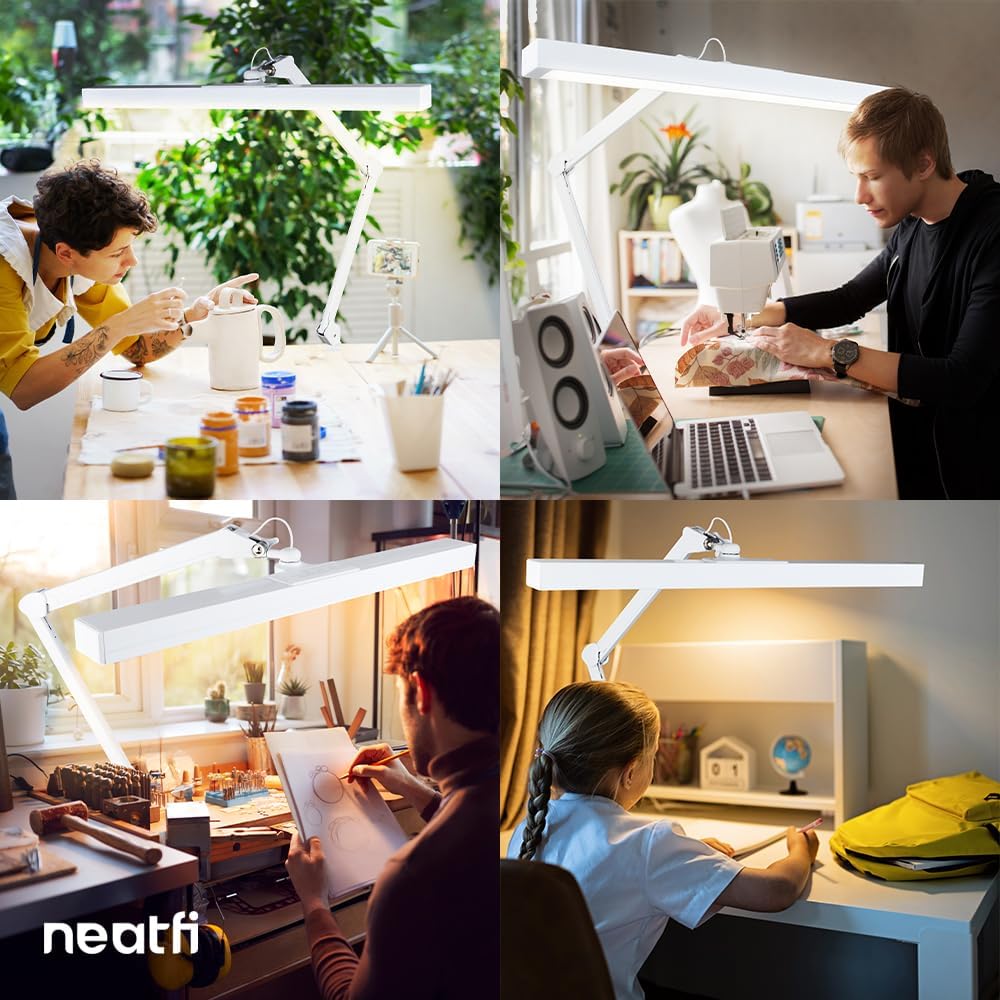 Neatfi 3,000 Lumens Ultra LED Desk Lamp with Clamp, 30W Dimmable Monitor Light, 5 Brightness Levels & 5 Light Modes (White, 28 Inches with Metal Arm)
