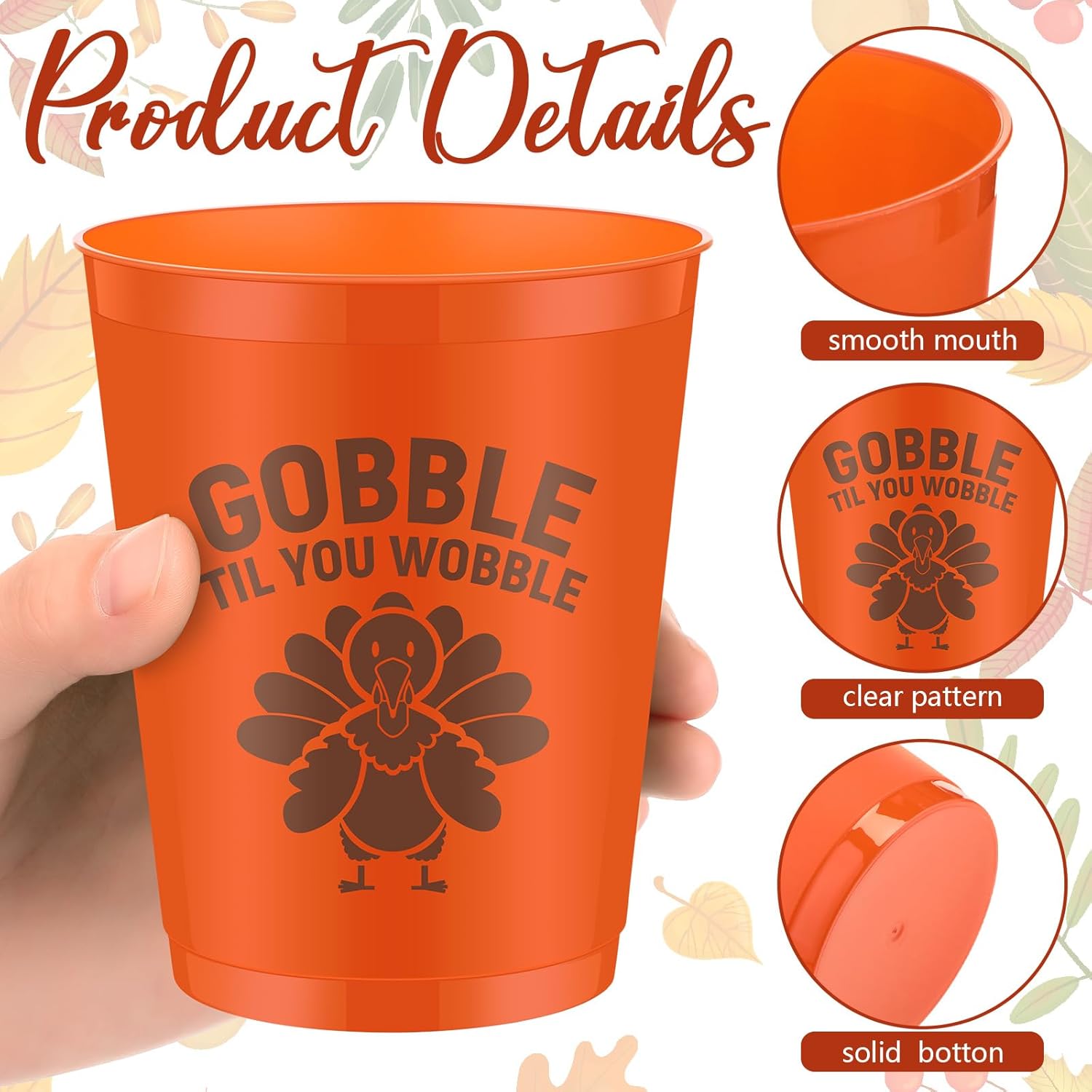 Soaoo 60 Pcs Thanksgiving Plastic Cups 16 oz Orange Cups Fall Stadium Cups Happy Autumn Drinking Cups Disposable Cups for Thanksgiving Party Supplies Liquor Coffee Juice Cold Beverage