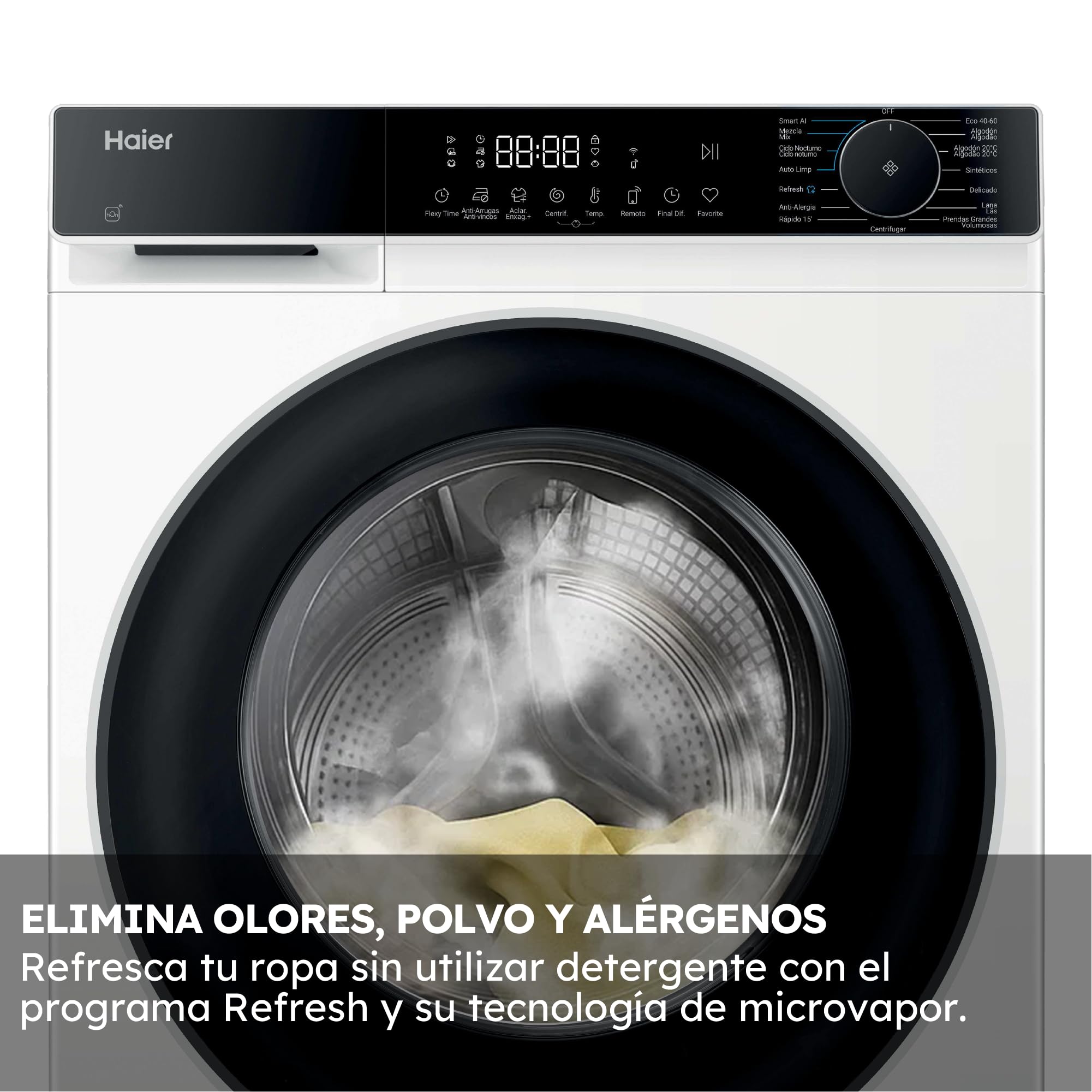 Haier X 7 HWD80BP14357TUIB Lavadora Secadora, Capacidad 8KG + 5KG, Motor Inverter, Wifi, Tecnología Antibacterias, Refresh, Inicio diferido, Detector Kg, 60cm ancho, 1400 RPM, 16 programas, Blanco — view 6