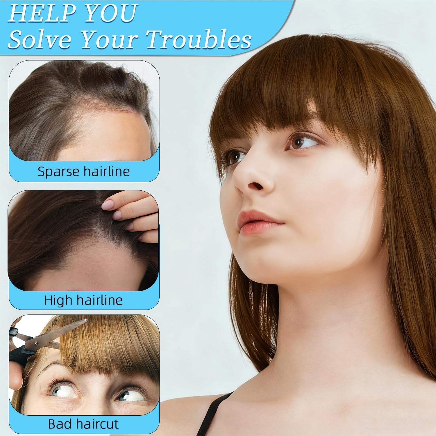 100% Real Human Hair Clip in Bangs for Women - Natural Look Fringe Hairpiece with Temples, Wispy or Curved Bangs Options(Dark Brown) - Image 2