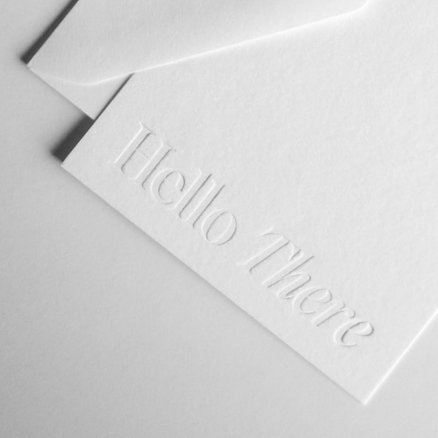 Hello There Cards | 12 Premium Note Cards, 600gsm Cotton Paper, Blind Debossed, Flat A2 with Envelopes