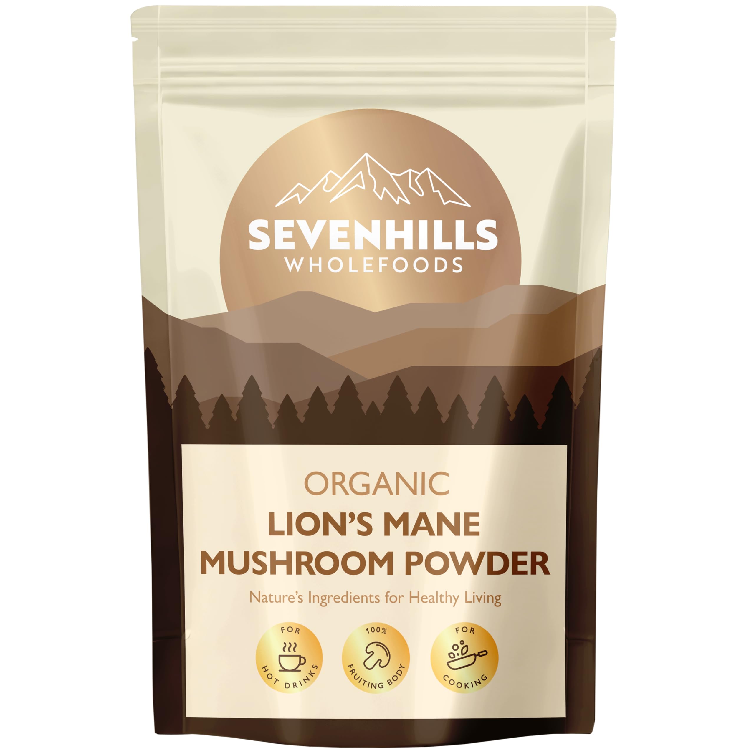 Sevenhills Wholefoods Organic Lion's Mane Mushroom Powder 100g, 100% Fruiting Body, for Tea Infusion, Coffee, hot Chocolate, Soup, Vegan, Pure & Natural