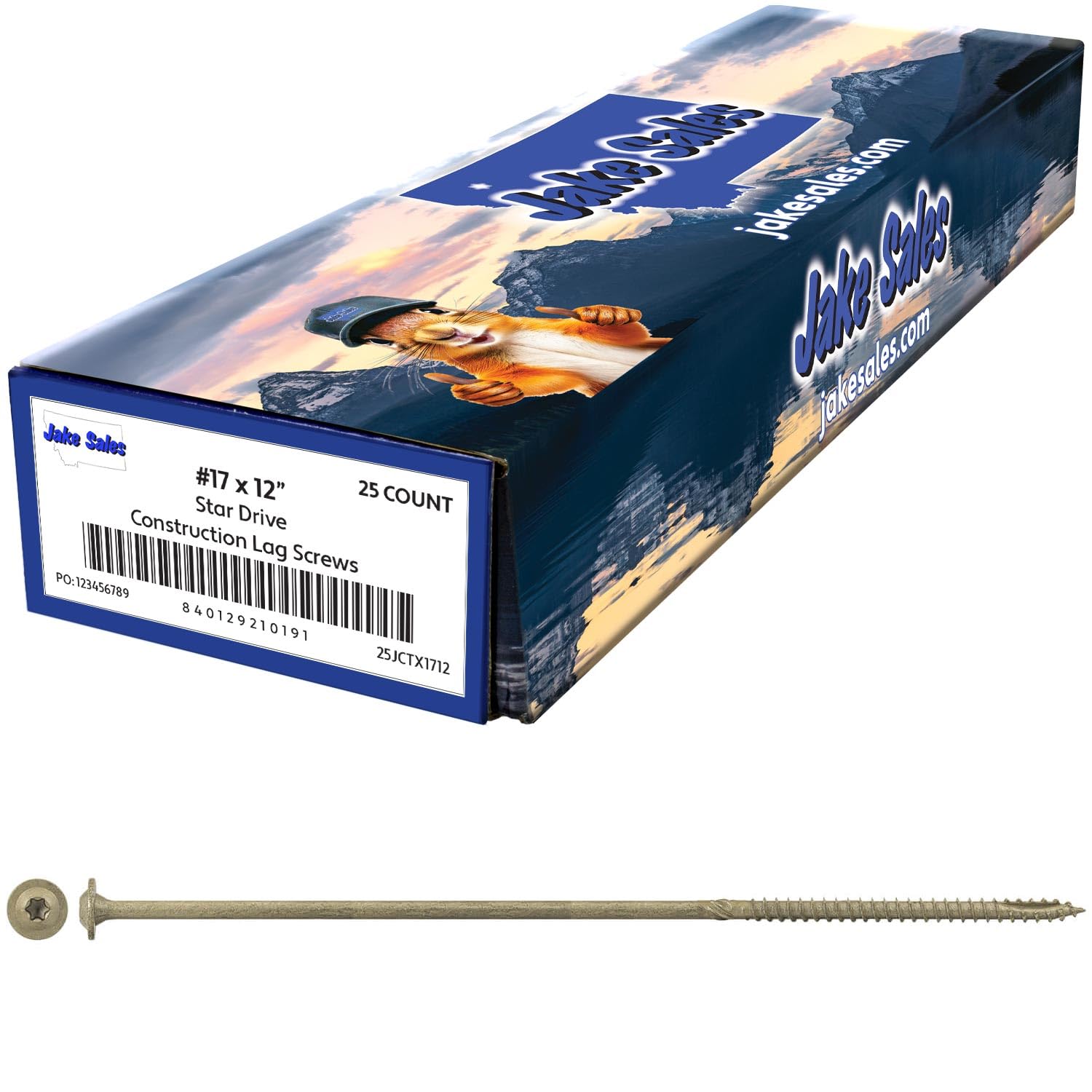 Jake Sales #17 x 14 Construction Lag Screw - Torx/Star Drive Heavy Duty Structural Lag Screw - Exterior Coated - ACQ Compatible - Modified Truss Washer Head. 1 x 25 Count Box - 25 Screws