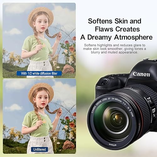 Vista 18 de NEWKS Filtro de efecto cinematográfico de ensueño de niebla de 1/4 de difusión blanca suave de 3.228 in, vidrio óptico HD para fotografía