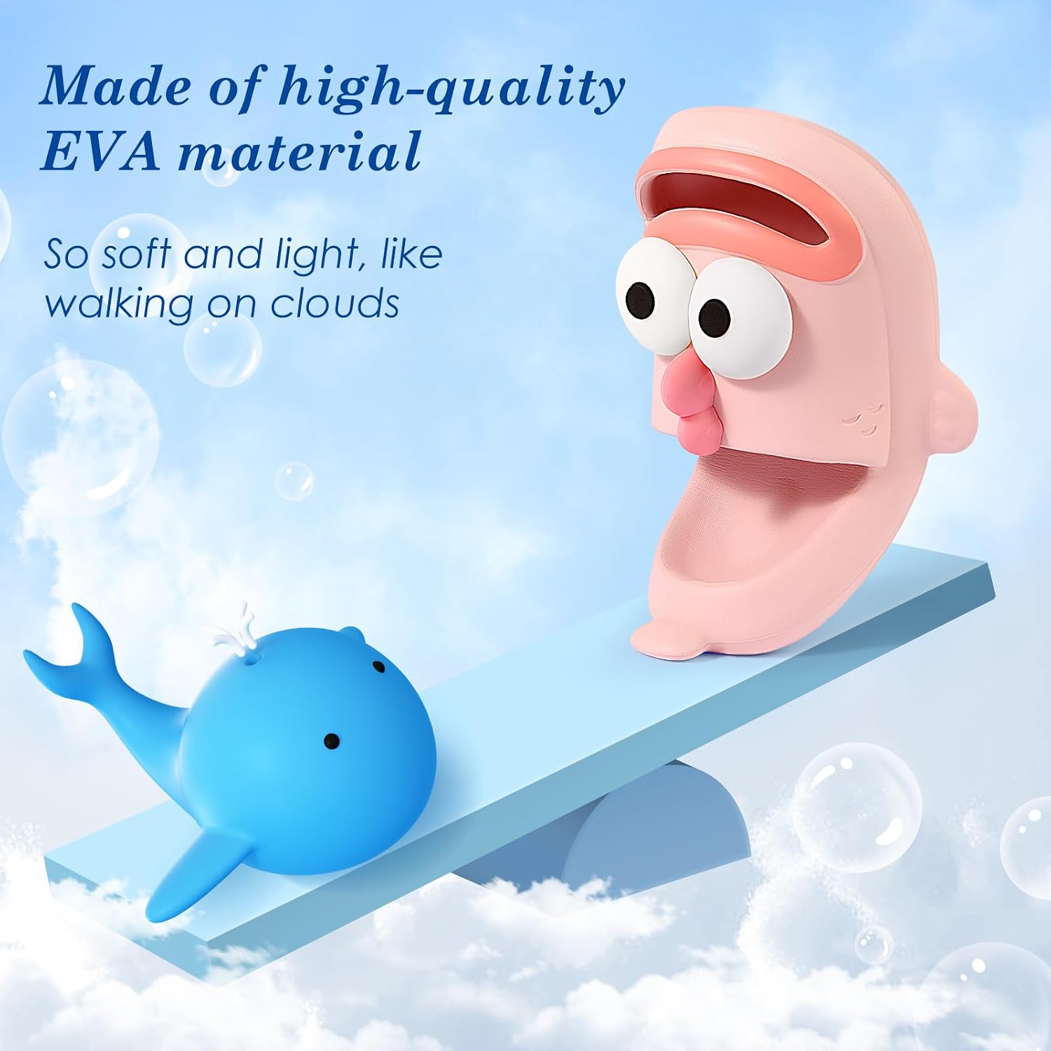 Tokisaki Fish Slippers Tongue Kiss Cloud Slides for Women Men, Funny Flip Flops, Open Toe Animal Slide Sandals Shoes for Indoor Outdoor
