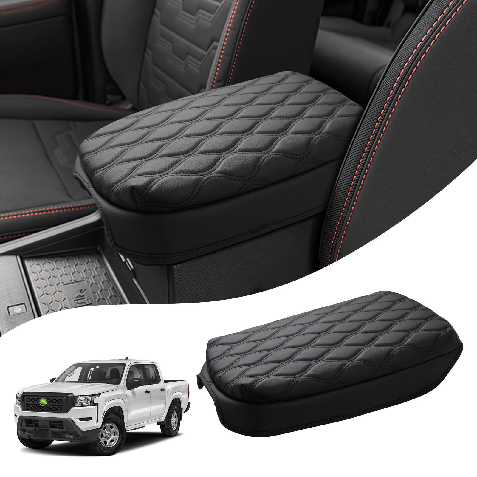 Autorder Center Console Cover for Nissan Frontier 2022-2025 2026 Accessories Armrest Cushion Cover Nappa Leather Middle Console Covers Frontier Console Cushion Pad Anti-Scratch