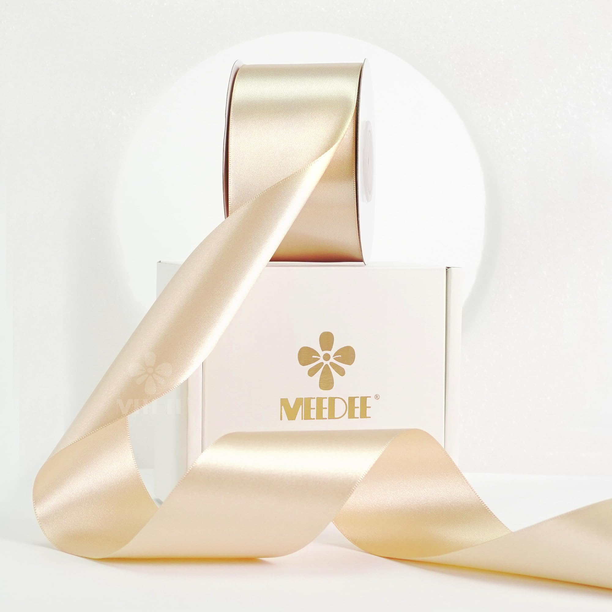 Ruban satin champagne 2 pouces double face MEEDEE de 25 yards pour décoration