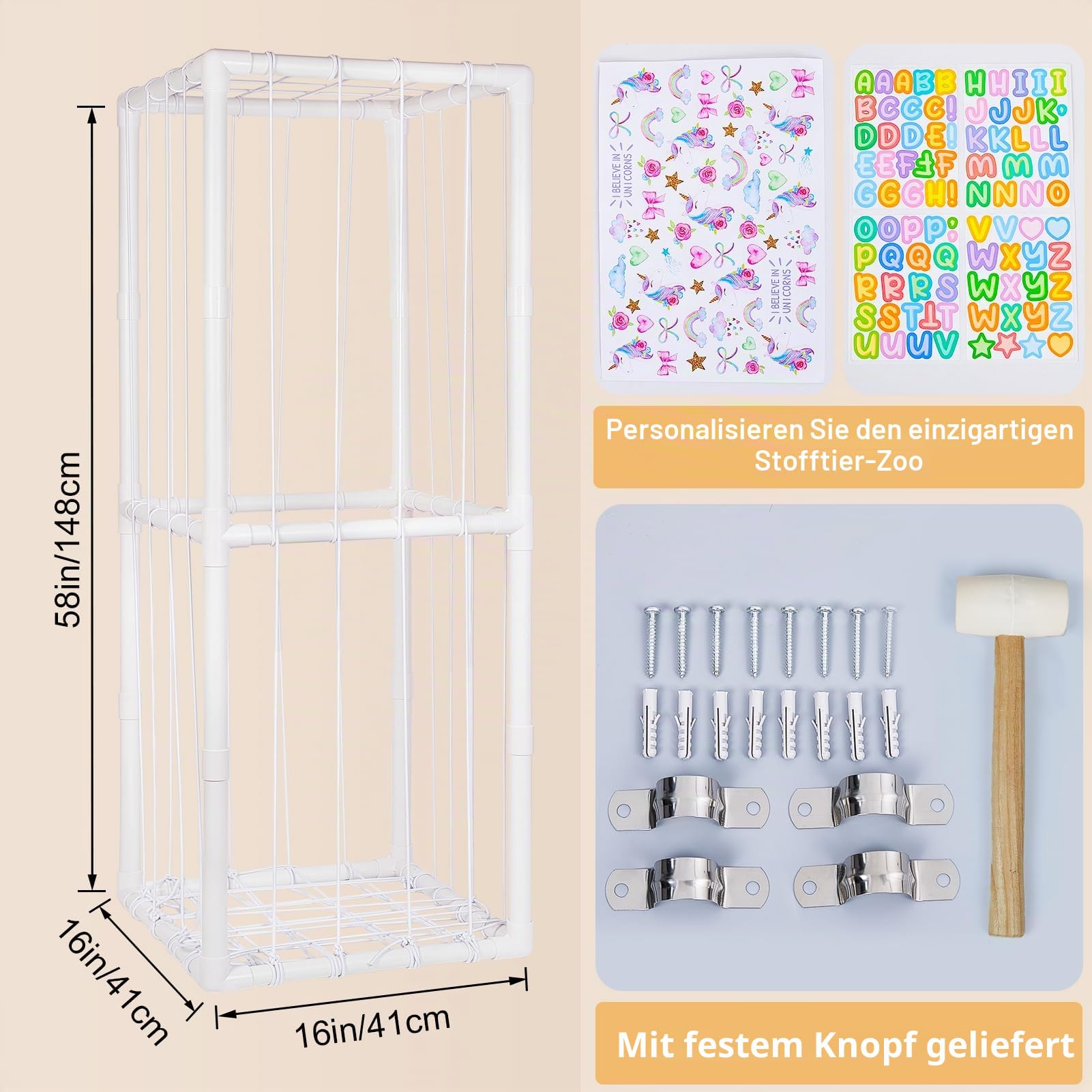 MHJY Kuscheltier Aufbewahrung Extra große Stofftier Aufbewahrung Plüschtier-Halterung Spielzeug Organizer Halter mit Elastischem Band für Kinderzimmer, Badezimmer, Kinderzimmermöbel