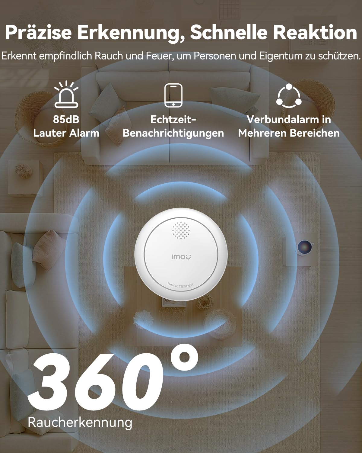 Imou Rauchwarnmelder, Rauchmelder 3Pack | Sofortige Mehrraum-Alarmierung (auch ohne WLAN), Brandmelder mit APP, Rauchwarnmelder Matter-kompatibel & Alexa-Steuerung