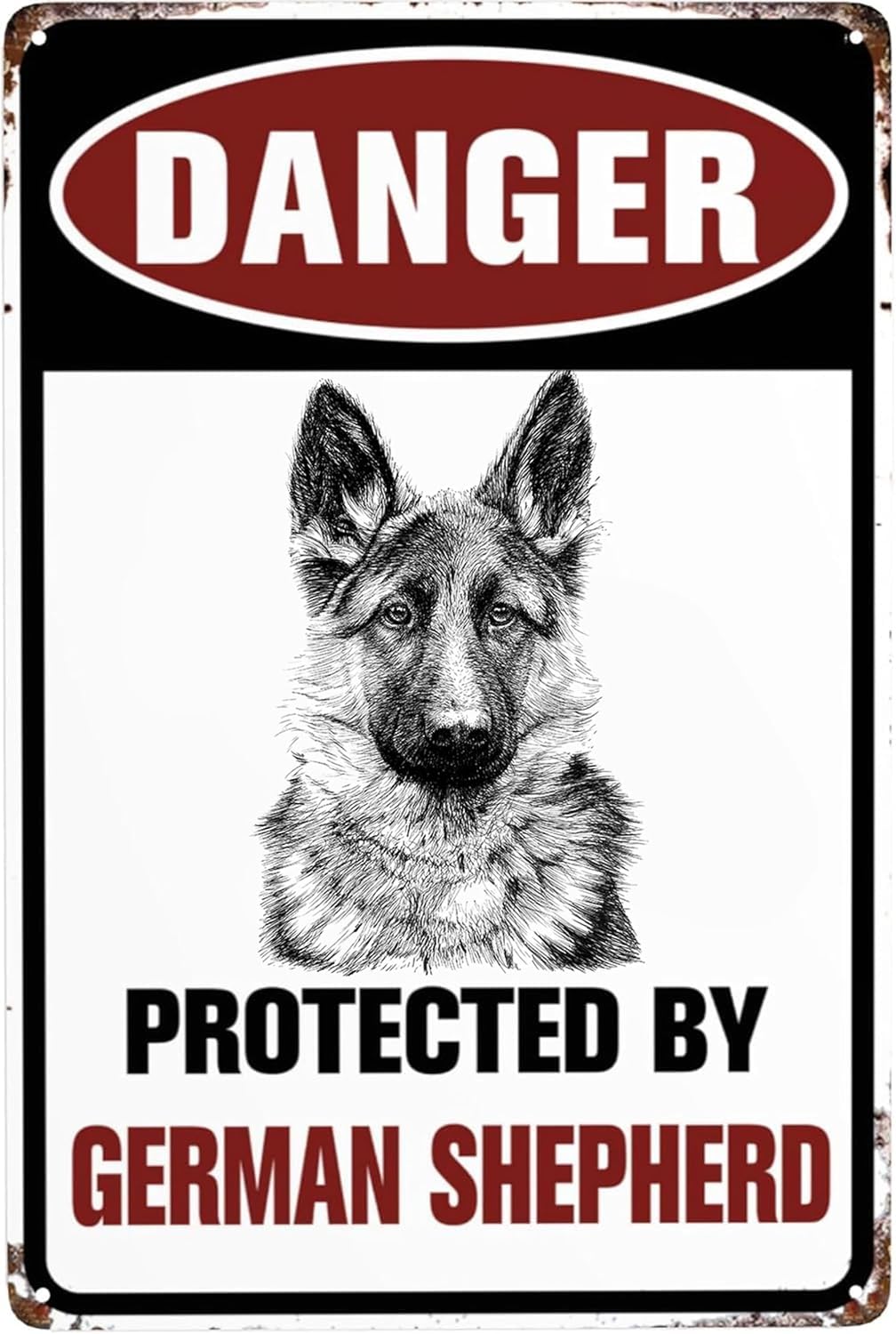 Beware of Dog German Shepherd Rust Free Aluminum Sign - Warning Decor with Pre-Drilled Holes for Home Fence, Outdoor - 12x8 Inch​