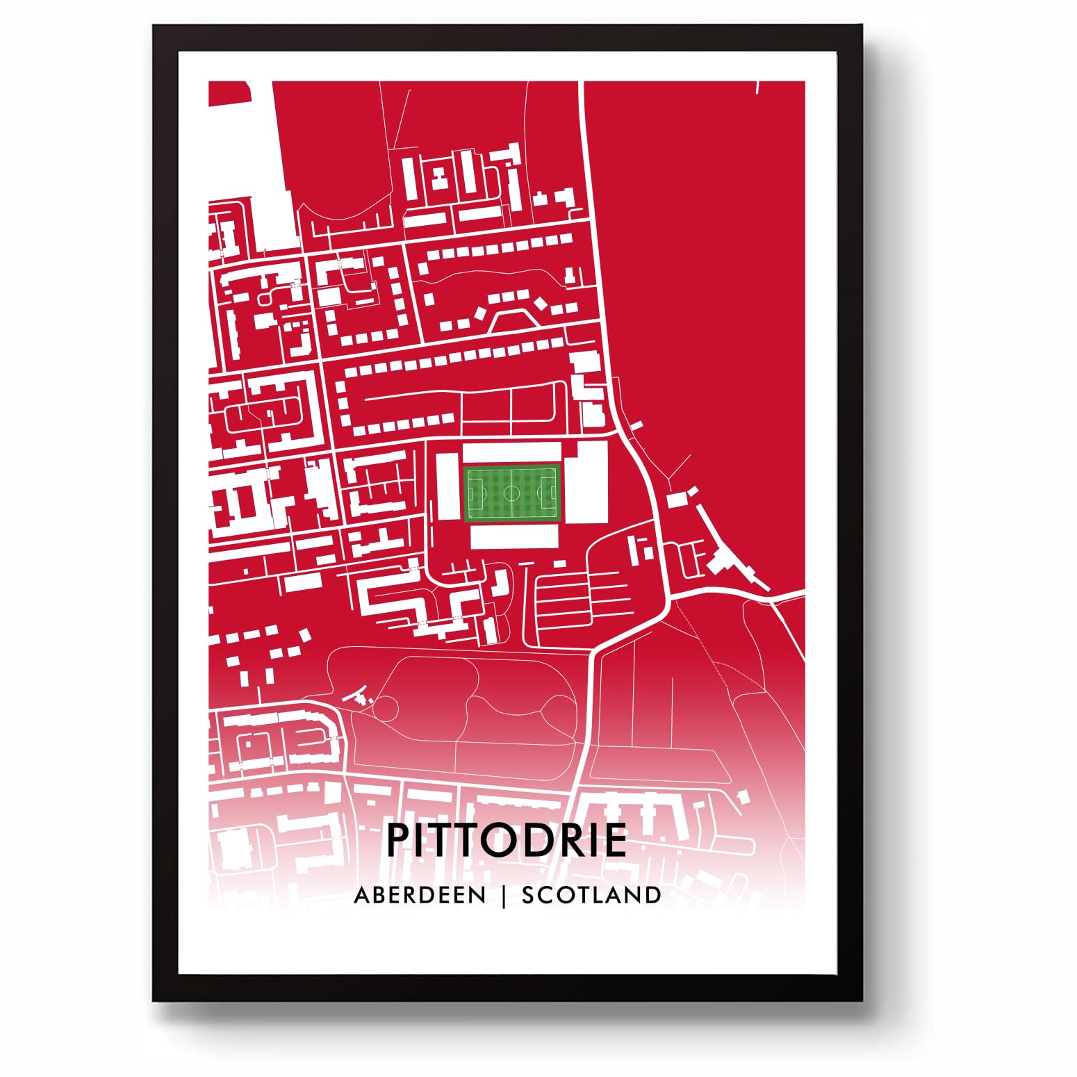 GroundDesigns ABERDEEN FC Football Gift PITTODRIE Stadium Art Map A3 Print AFC