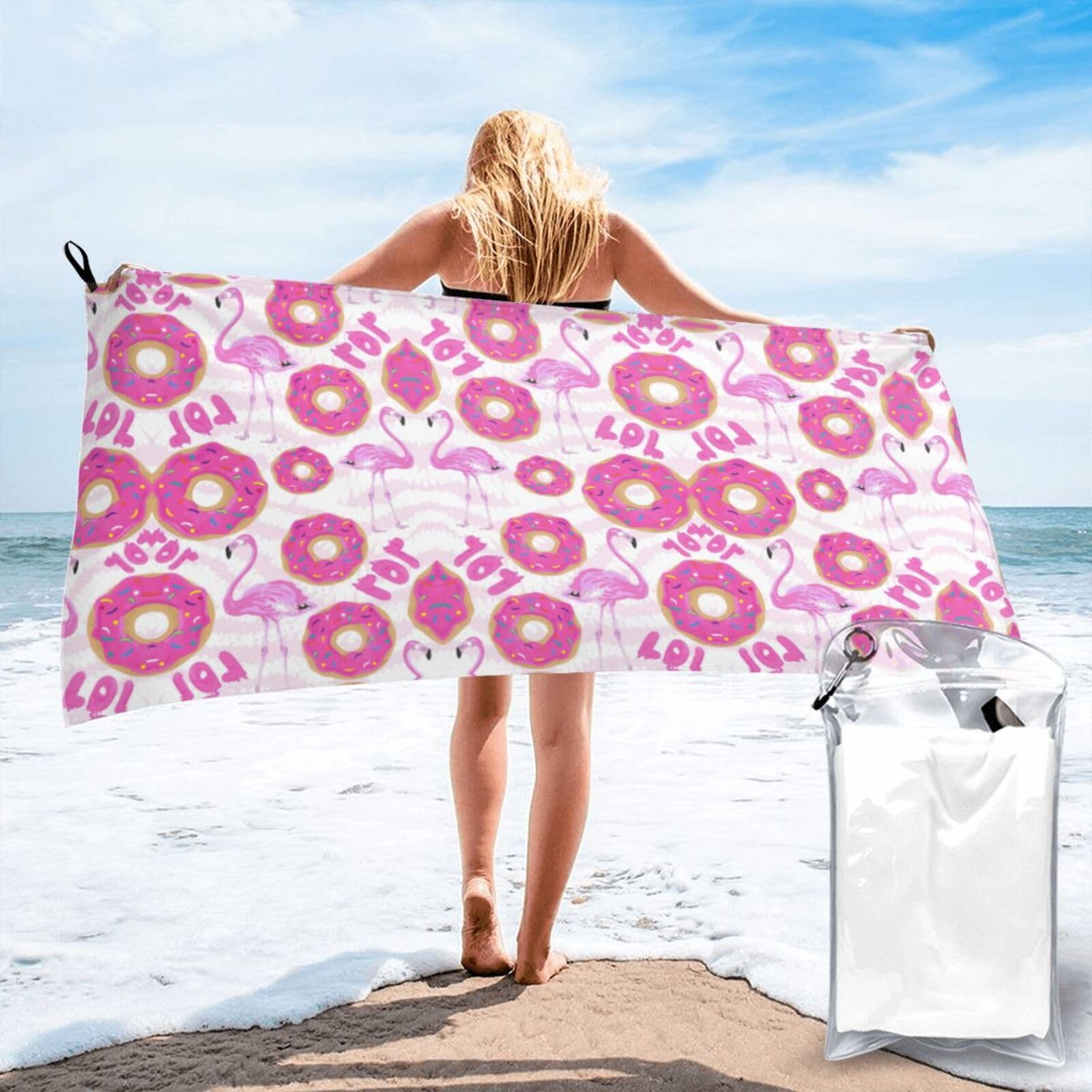 WYCZHY Flamingo And Donuts Print Beach Towel Soft Quick Dry For Spa Pool Gym Vacation Travelers Women Men Adults Sauna Gift