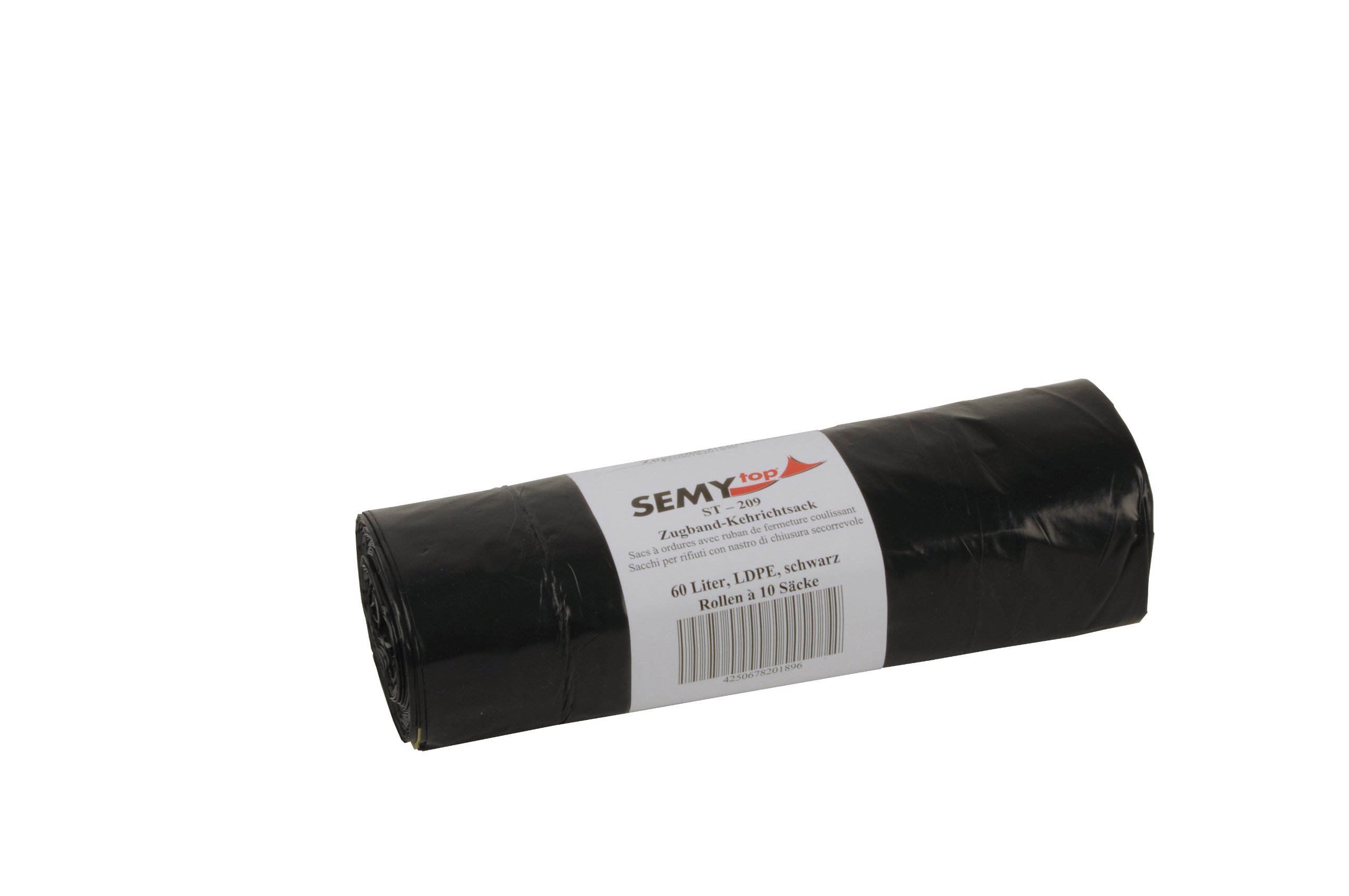 Semy Top LDPE-Zugband-Kehrichtsäcke, 570 x 850 mm, Typ 80 extra , schwarz, circa 60 L, 24er Pack (24 x 10 Stück)