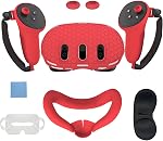 Silicone Cover Set Compatible with Meta Quest 3, VR Accessories, 7-in-1 Protective Case with Damping Dots, Anti-Scratch, Easy Install, Lens Protection, Oil-Resistant Non-Yellowing (Pink)