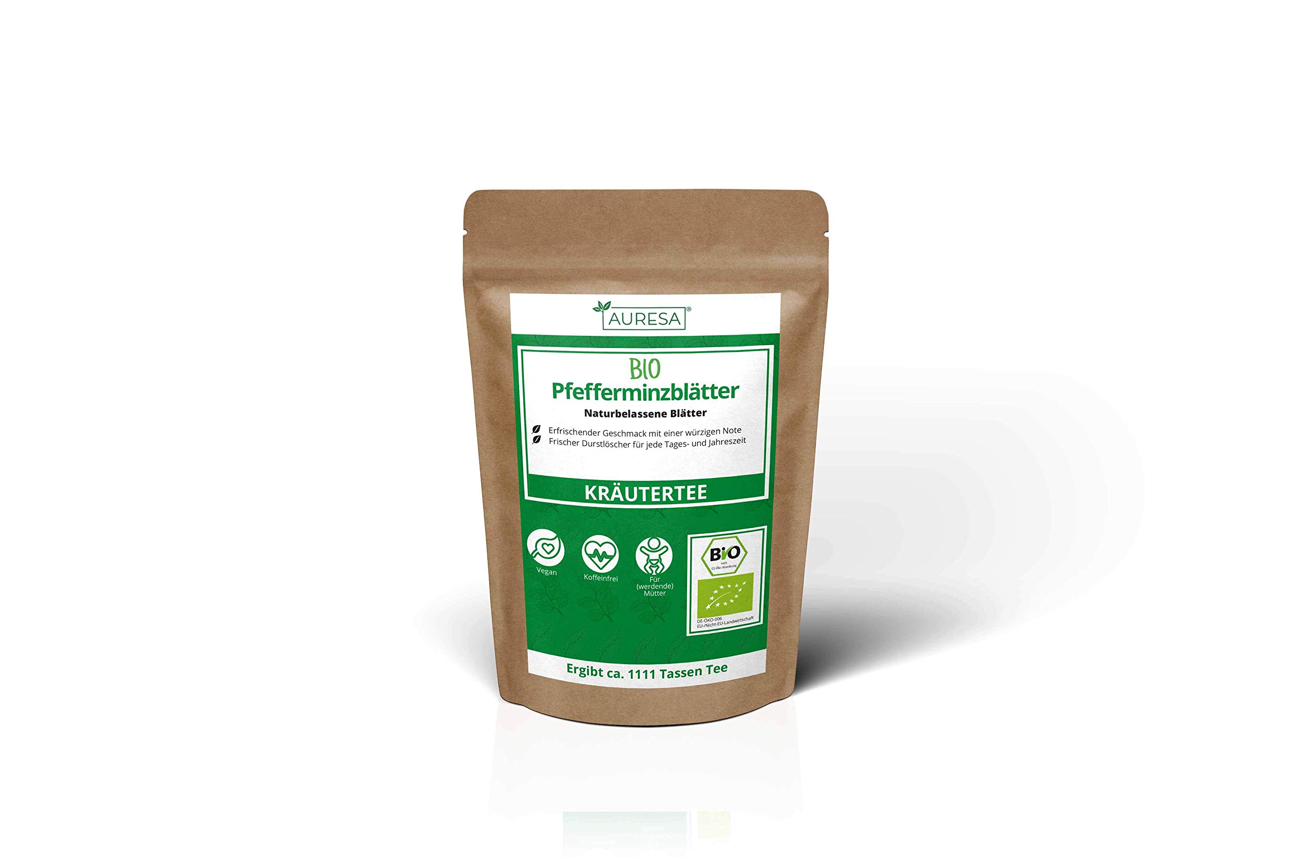 AURESA Bio Kräutertee Pfefferminzblätter | Erfrischender Bio Tee | Geschnittene und würzig frische Pfefferminze