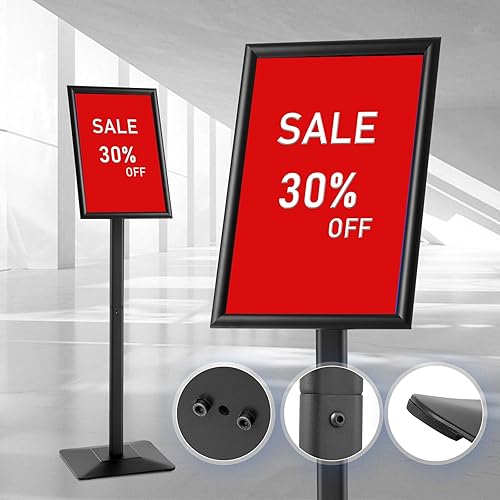 Miniatura 2 de DISPLAYSWORKER Soporte de pedestal ajustable y resistente para el suelo, soporte de póster de aluminio, marco abierto de aluminio, piso de pie para