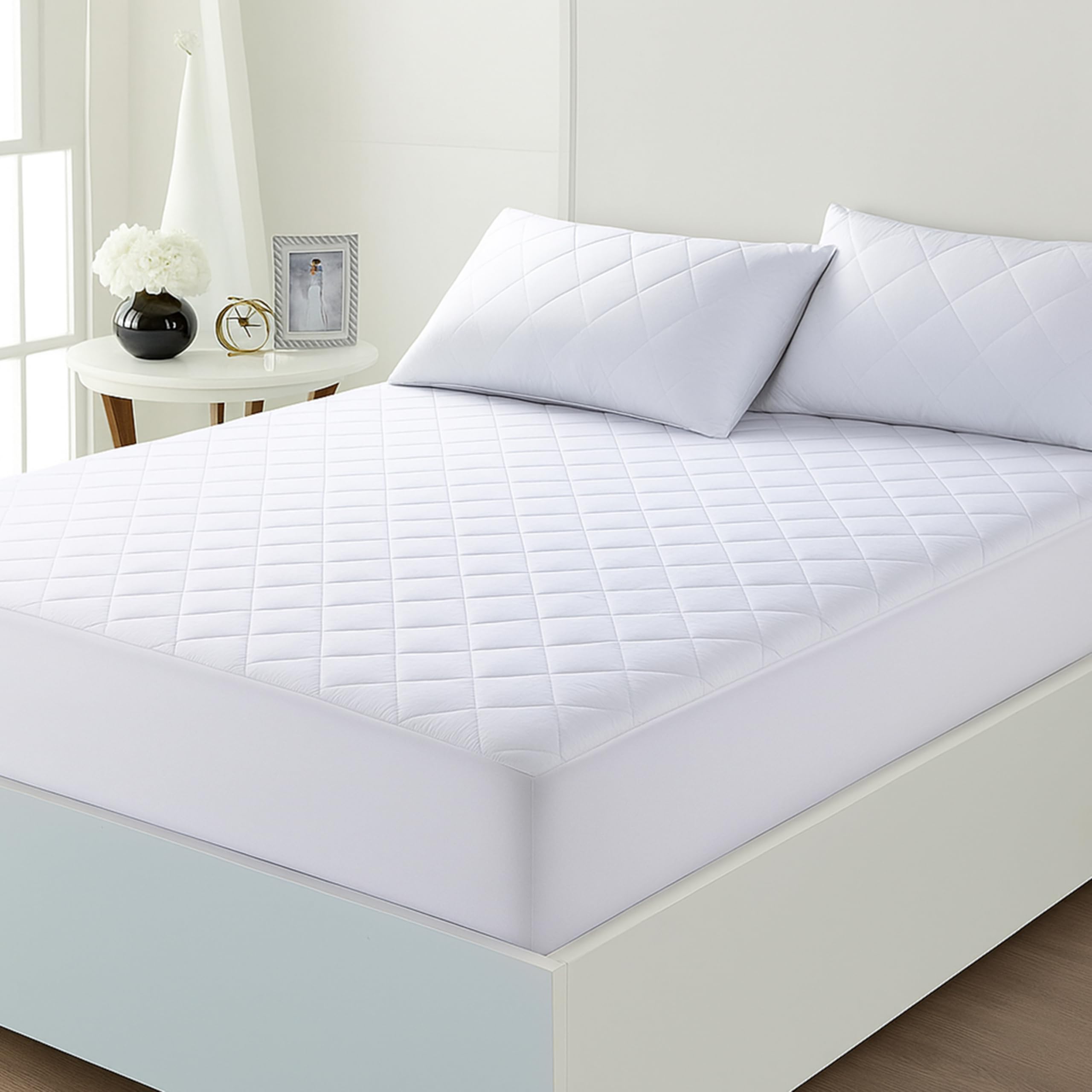 Egyptian Cotton Quilted Mattress Protector Kingsize Bed – 40cm Extra Deep Skirt - Soft, ...