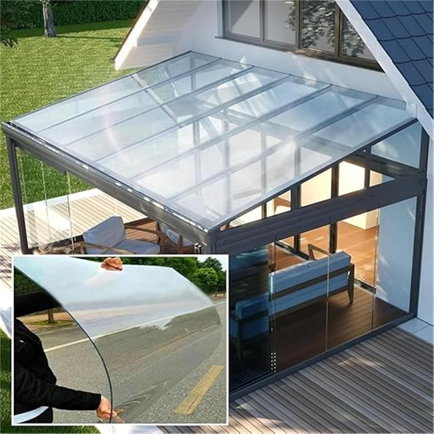 4-26ft Strong Impact PC Endurance Board, Easy to Bendable Roofing Sheets, Clear Acrylic, Polycarbonate Greenhouse Cover, for Carports, Pergola, Sunrooms and Enclosu, 1.2mm(1.2x7m/3.9 * 23ft)