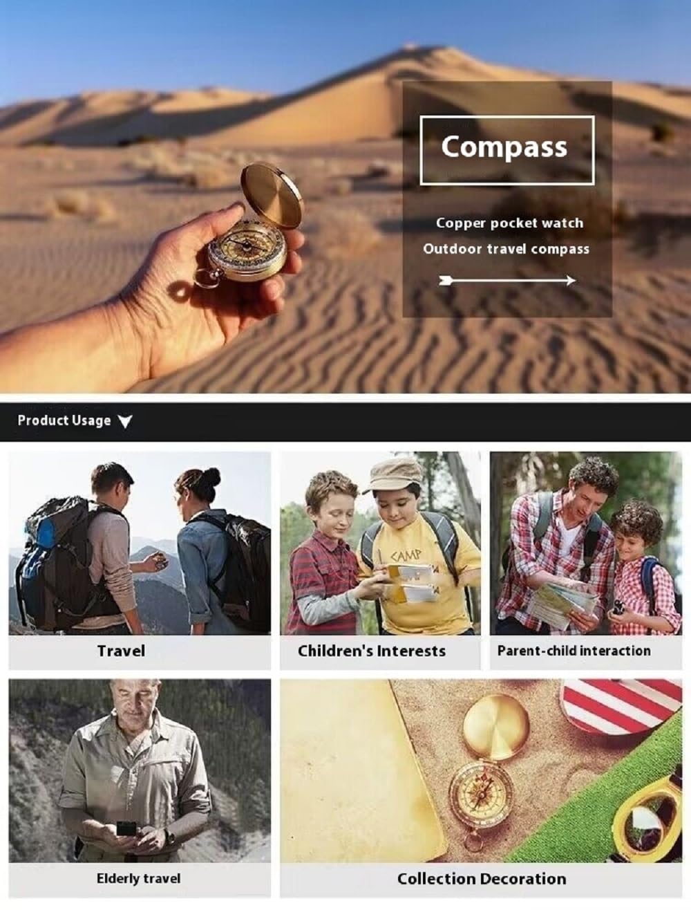 Amazleer Boussole en laiton pour l'extérieur, étanche, avec chiffres lumineux, étui à rabat portable pour la randonnée, le camping et les aventures en plein air