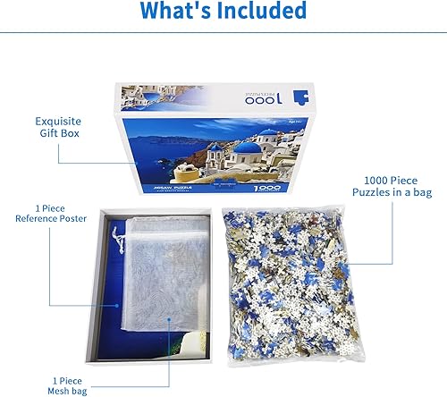 Miniatura 5 de Rompecabezas de 1000 piezas para adultos, rompecabezas de ensueño del mar Egeo, rompecabezas de paisaje de Grecia, Santorini, rompecabezas de escena