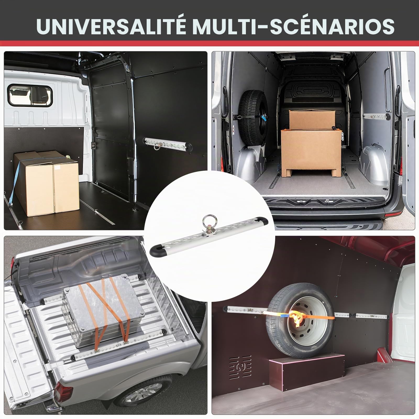 EXLECO 2pcs 30cm Rail D'arrimage Rond en Aluminium Rails Aero Argent, Anodisé Kit de Démarrage Rails D'aviation avec Anneau Arrimage & Embouts, Rail Aeronautique avec Trous pour Remorques Camions