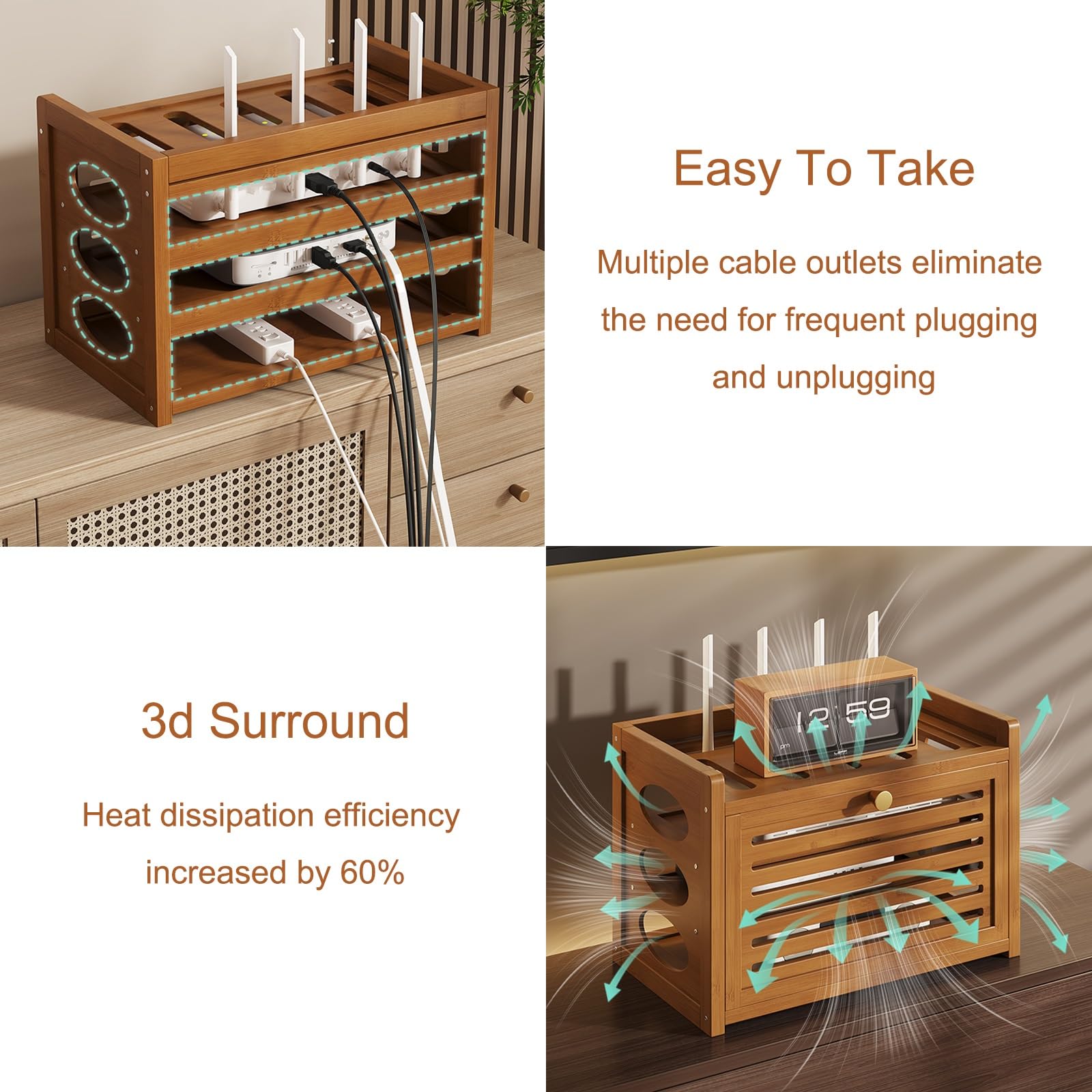 Mensola per router e proiettore in legno massello, per modem e ciabatta Sto Box con facile assemblaggioPerfetto per uso domestico e in ufficio