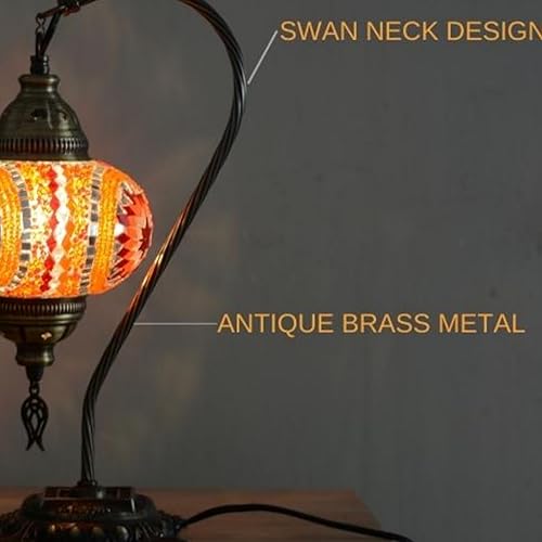 Miniatura 3 de LaModaHome Auténtica lámpara de mesa marroquí con globo de 7 pulgadas, lámpara de escritorio de mosaico turco Tiffany de bronce para sala de estar,