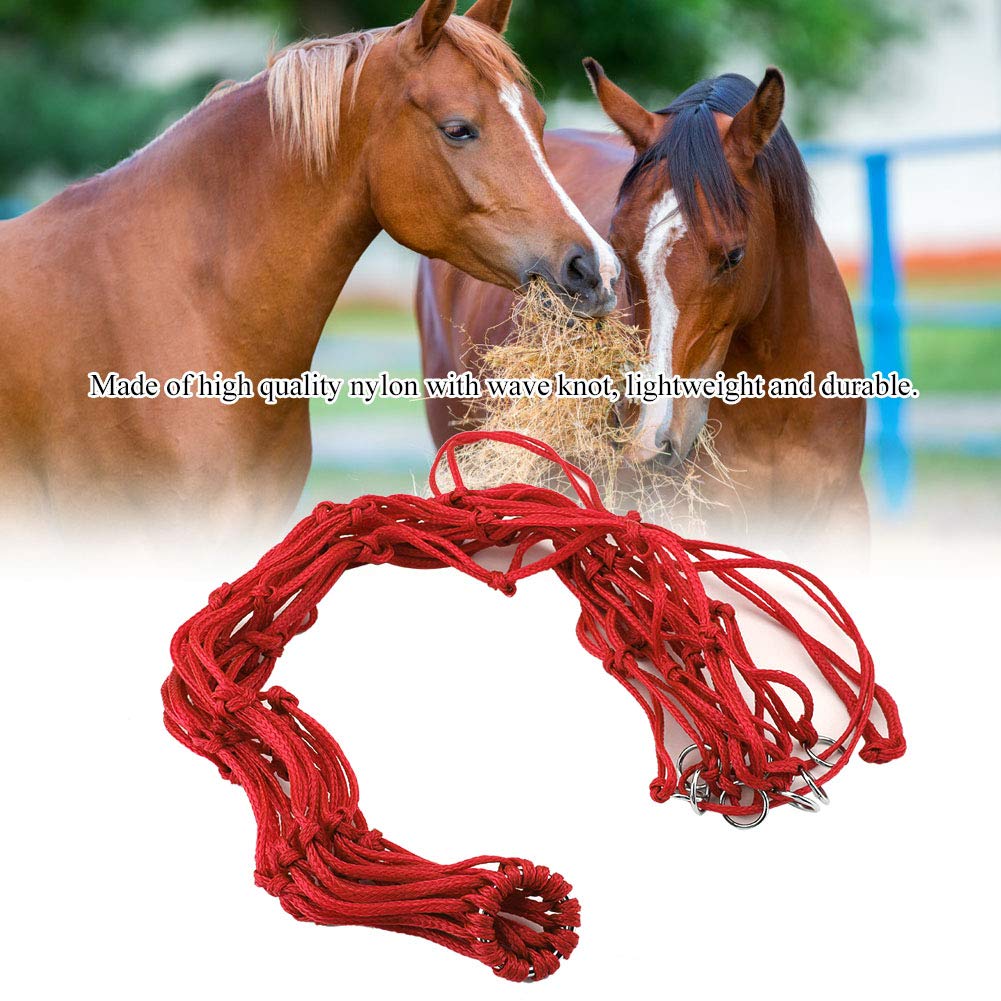 Borsa per alimentazione cavalli in nylon Alimentatore lento per rete da fieno equino (Rossa)