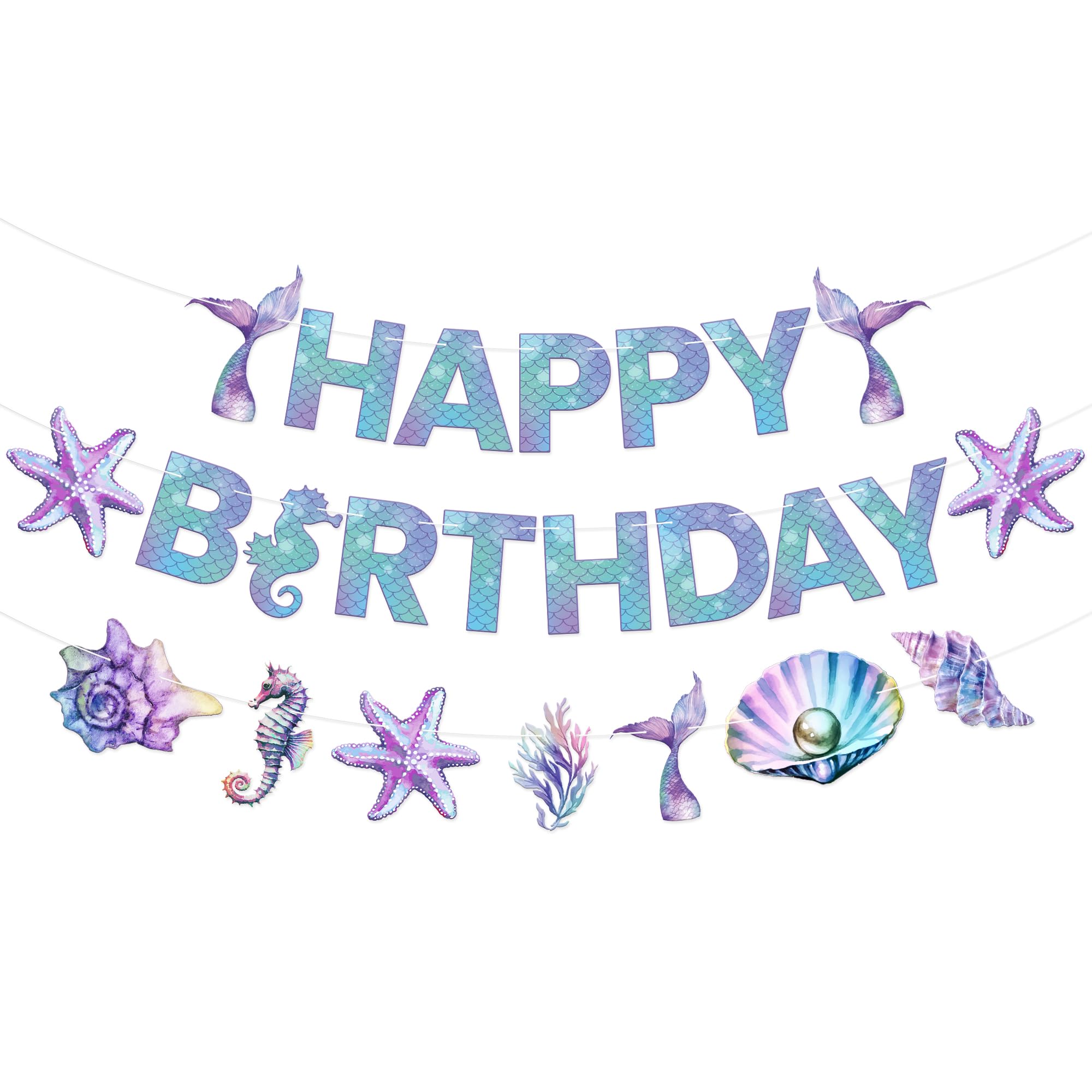 KatchOn, Blue Happy Birthday Banner - 10 Feet, No DIY | Happy Birthday Sign,mermaid party decorations | Mermaid Birthday Banner for Under The Sea