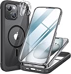 Miracase Magnetic for iPhone 15 Case 6.1'',Full-Body Bumper Phone case,Built-in Full Tempered Glass Screen &Camera Protector,No Gap,Compatible with MagSafe,Drop Proof 15 Cover,Black