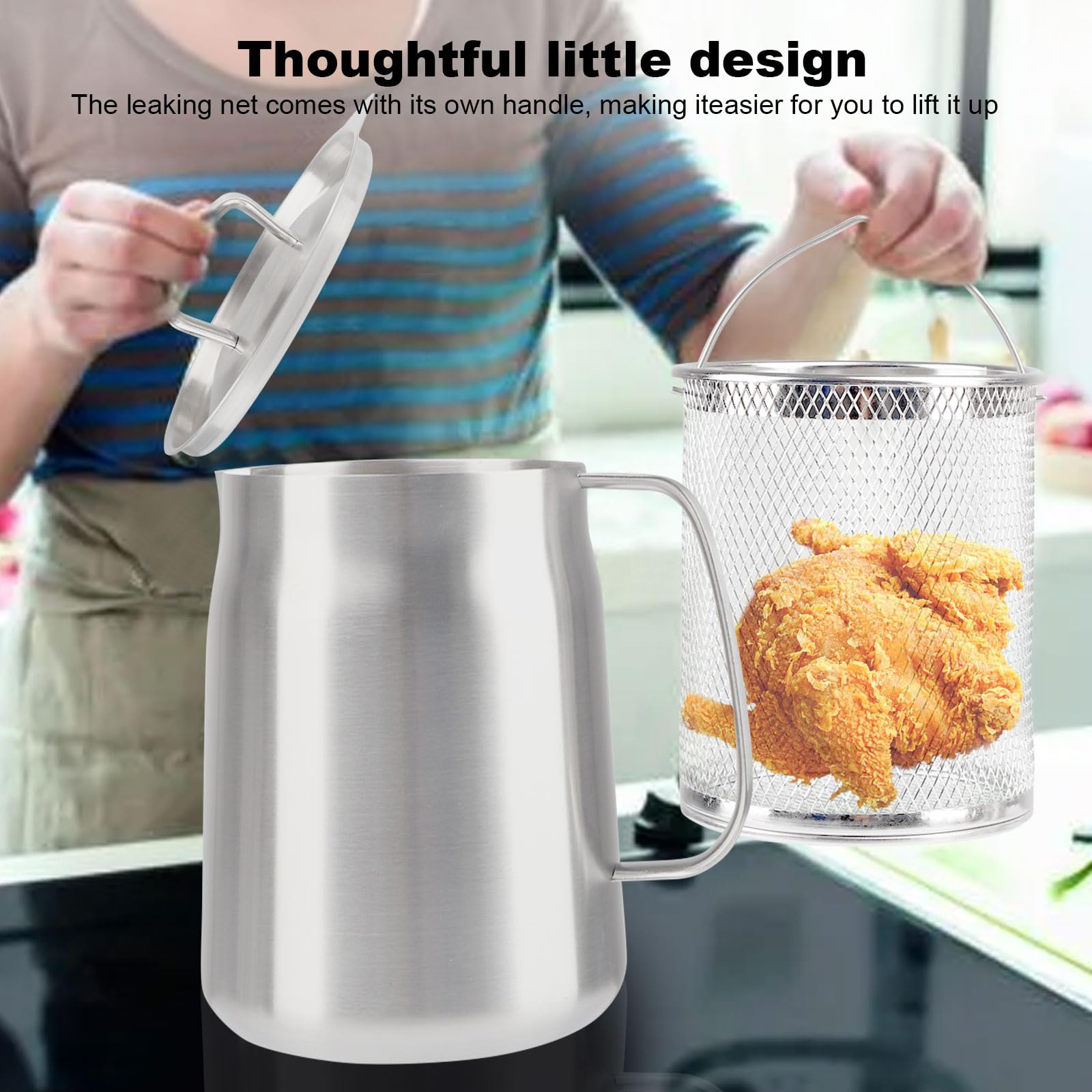 Pot De Filtre à Huile, 2L récipient d’huile en acier inoxydable stockage de graisse en pot avec couvercle Friteuse RéCipient Graisse Passoire Et Filtre à Mailles Fines Filtre à Huile Domestique