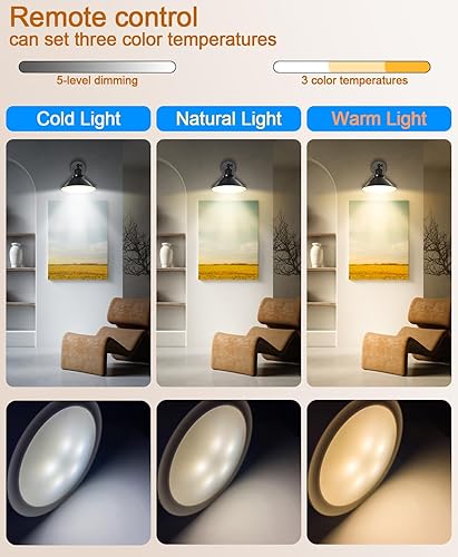 Miniatura 6 de Juego de 2 apliques de pared ajustables vintage con pilas, batería recargable USB con control remoto, no cables regulables, lámpara de pared