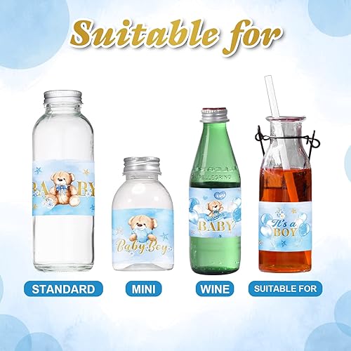 Miniatura 4 de Clabby 39 etiquetas de oso azul para botellas de agua para baby shower, etiquetas autoadhesivas impermeables para revelación de género, suministros