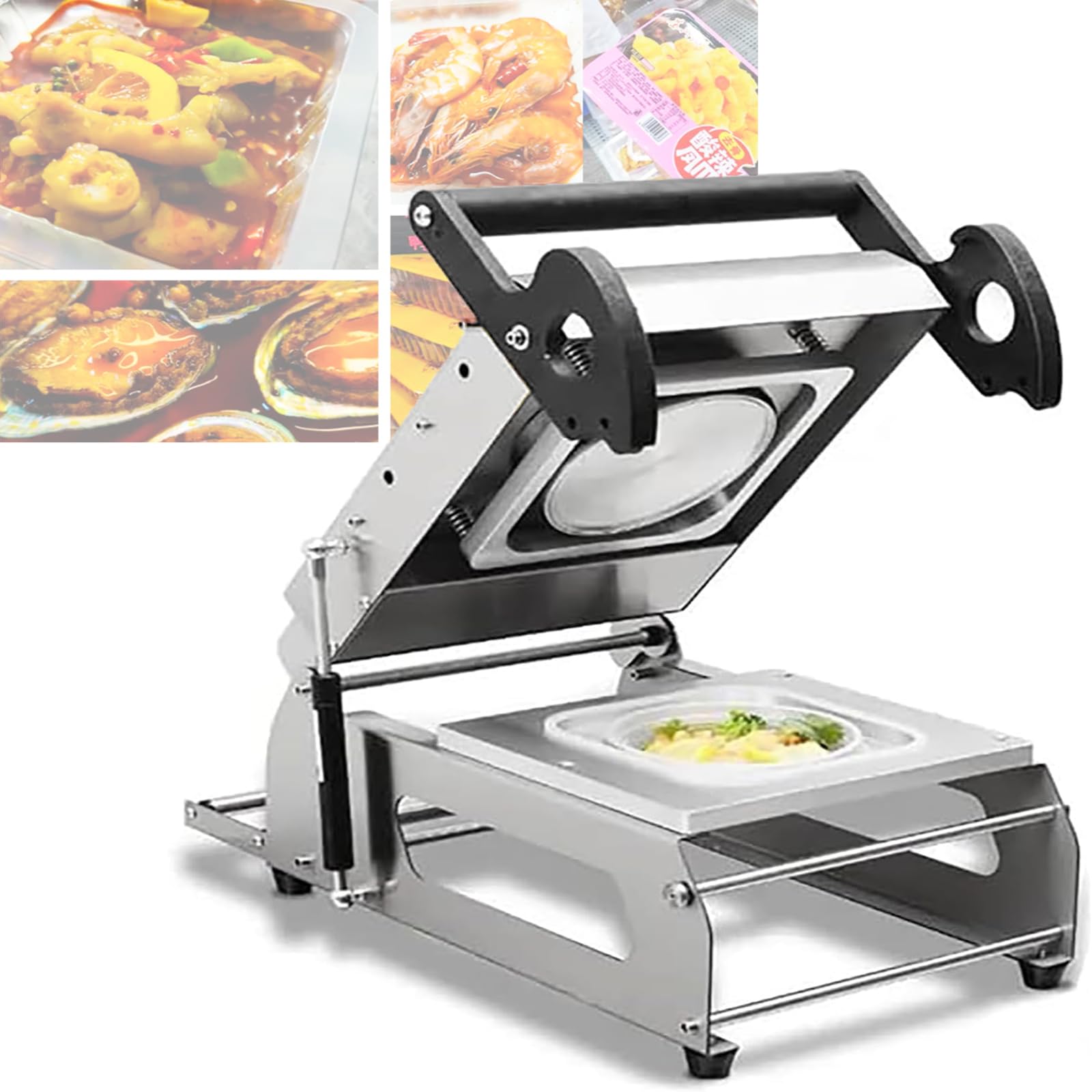 MObyat Máquina Termoselladora De Bandejas De Alimentos, Máquina De Envasado De Alimentos A Presión Manual con Antideslizante, Perilla De Temperatura Ajustable, 7-8 Bolsas/min, 180mm*130mm