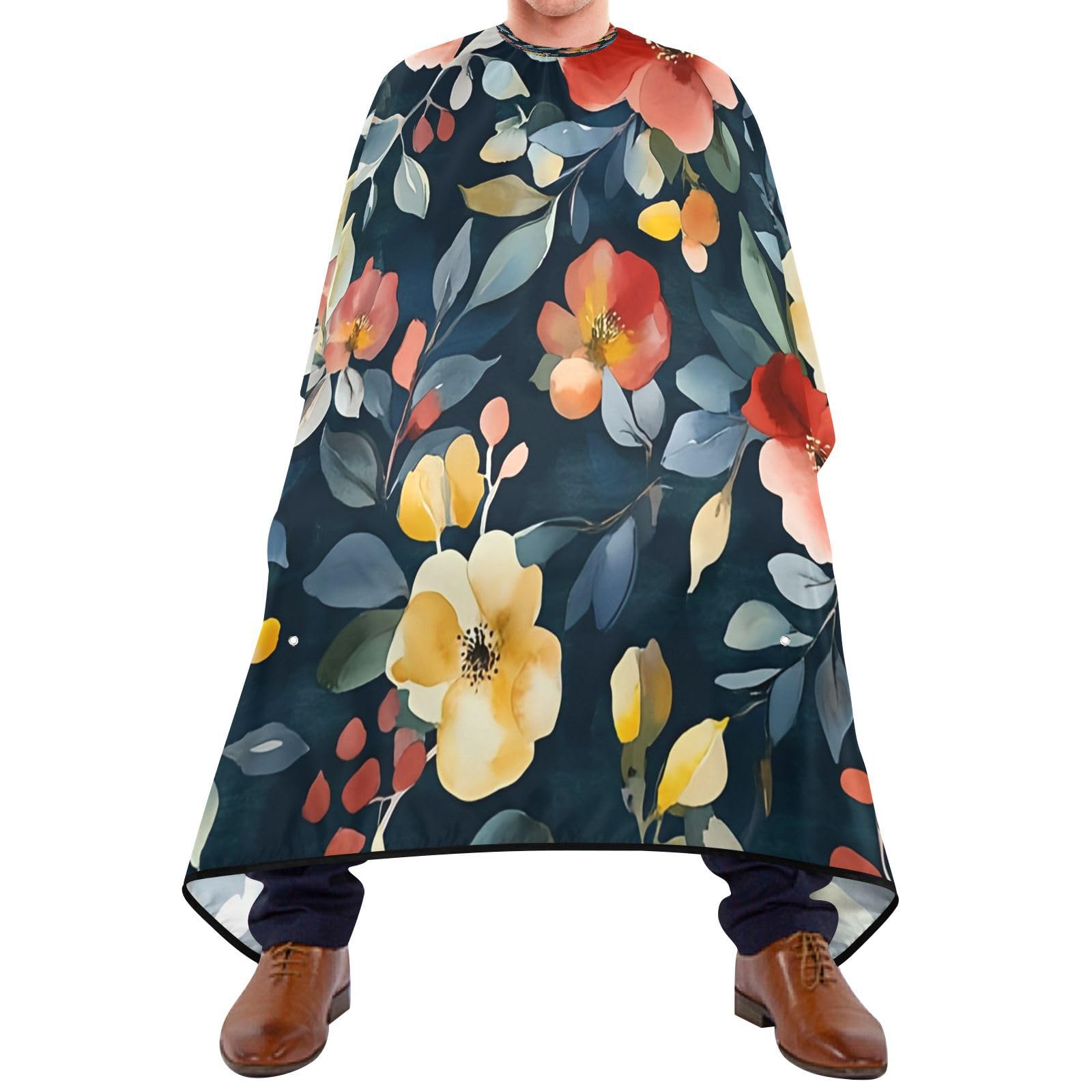 BOESI Watercolor Colorful Flower Barber Shawl, Waterproof Haircut Shawl, Haircut Salon Apron, Shaving Bib, 55 x 65 inches