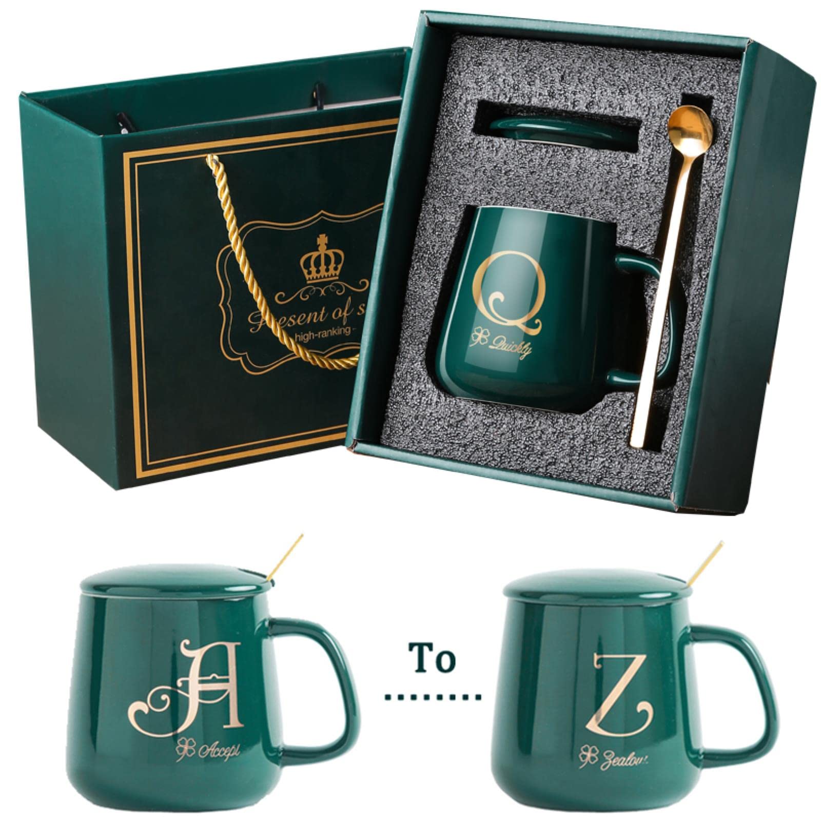 Mug Tasses Tasses À Café De Tasses-Cadeaux À La Meilleure Amie La Tasse À Café Verte avec Couvercle Et Cuillère 26 Lettres Mugs Personnalisés Barres-O