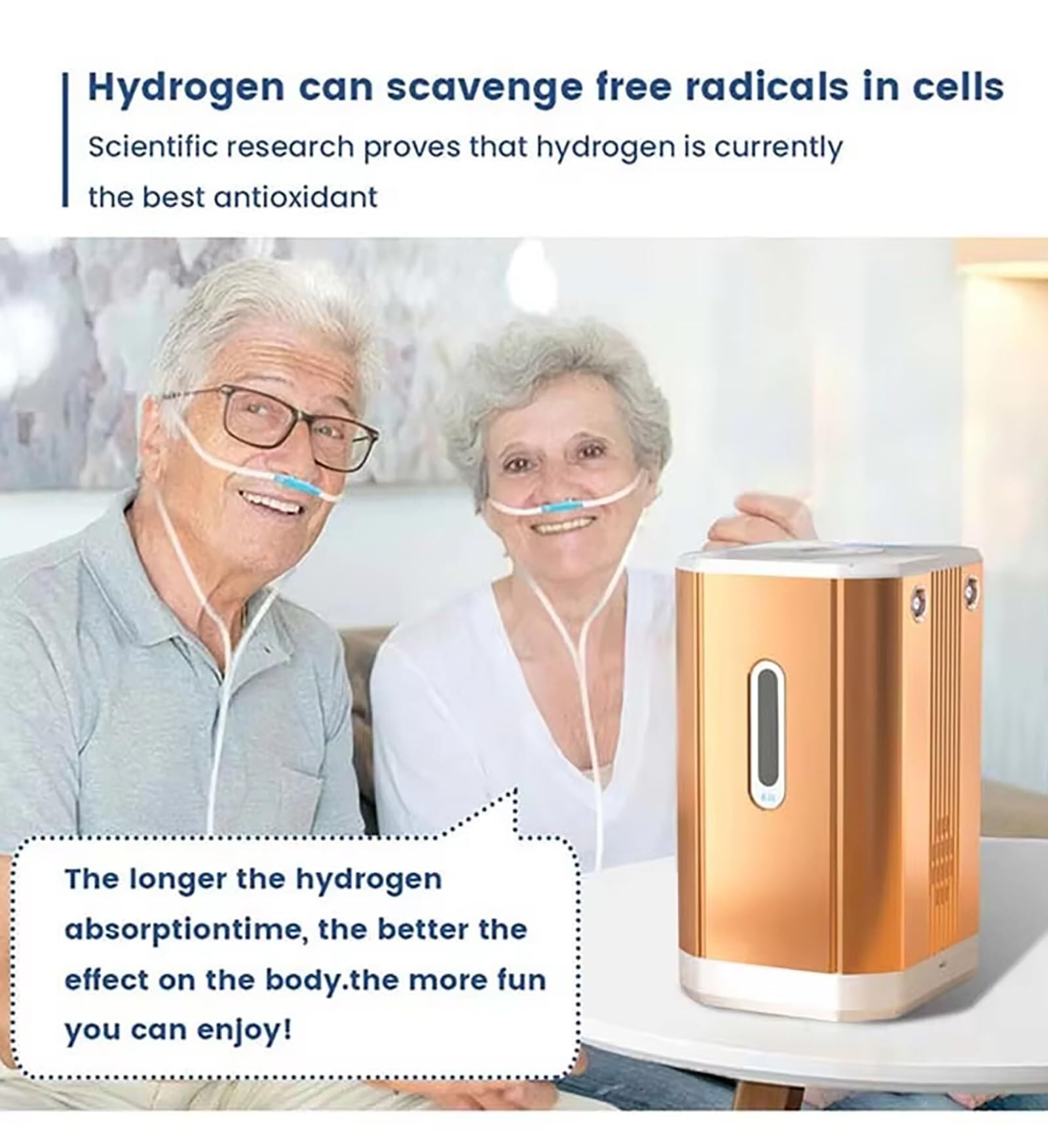 Dispositivo de terapia de inhalación de hidrógeno, generador de agua de hidrógeno, inhalador de hidrógeno molecular puro al 99,99%(Yellow,225ml/min)