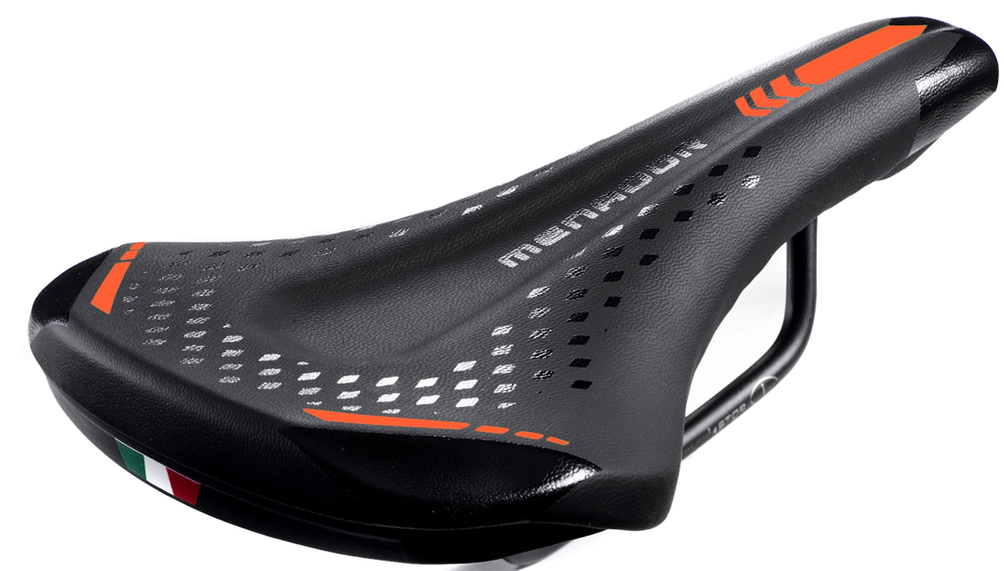 Sella Montegrappa da Bici per Uso E-MTB-GRAVEL Menador 3400, in Memory Foam Nero/Arancione