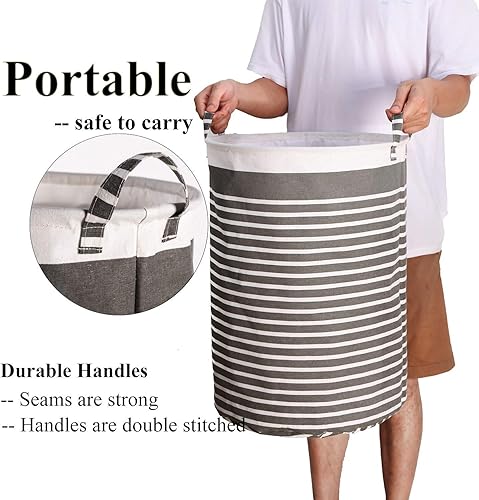 Miniatura 5 de Cesto de tela impermeable plegable, de 22 pulgadas de alto, gris grueso, ropa sucia, para dormitorio, almacenamiento de habitación de los niños
